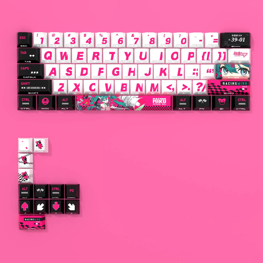 Hatsune Miku series, racing Hatsune Miku theme, personalized set keycap, PBT material, sublimation process, animation game cartoon decoration keycap set