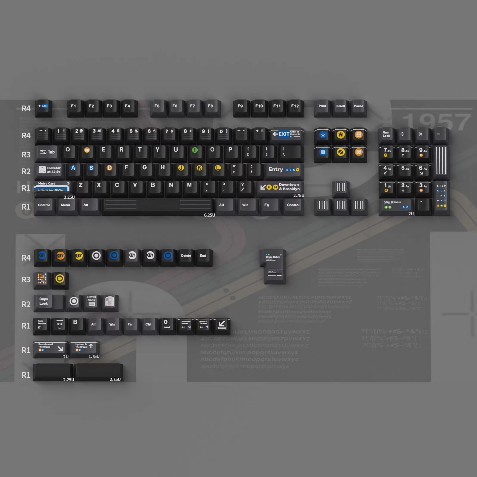 New York subway themed design, PBT material personalized keycap set, factory highly customized keycap decoration set, compatible with Wooting/ROG EXTREME mechanical keyboard