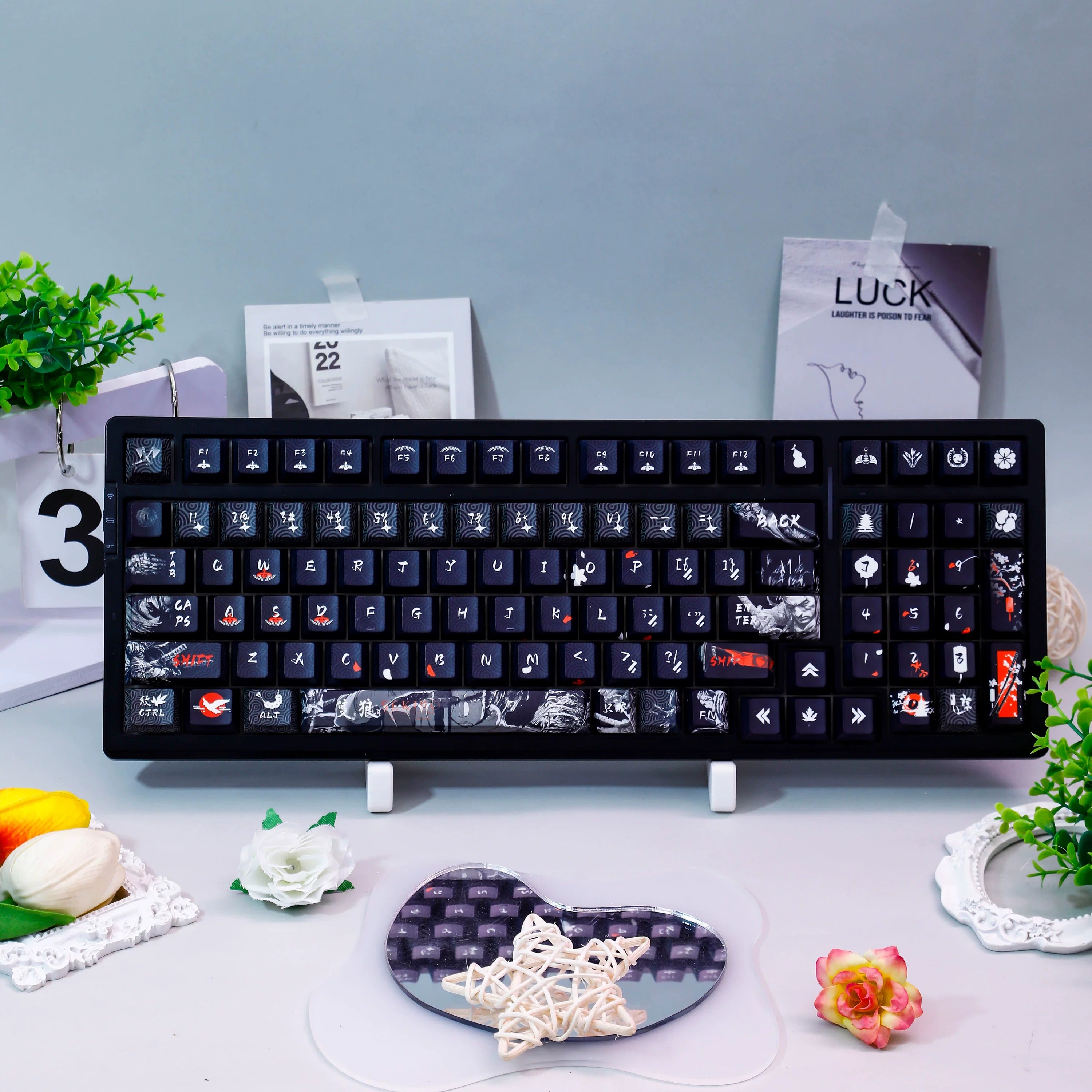 Sekiro: Shadows Die Twice theme, PBT material personalized keycap set, anime keycap culture peripheral mechanical keyboard decoration keycaps, Compatible with 61/64/68/75/84/87/104 key mechanical keyboard keycap set