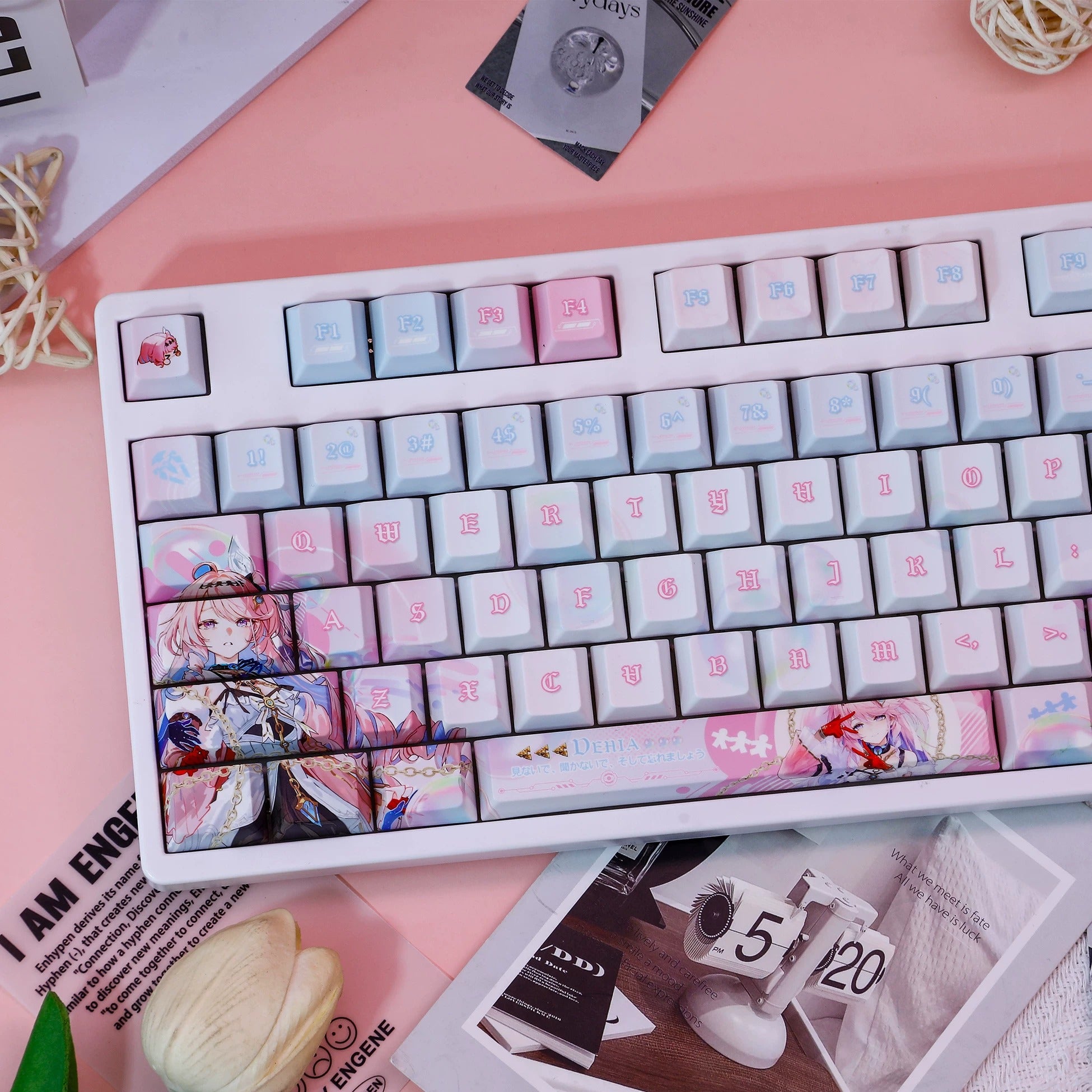 Wuthering Waves,Denia, PBT material personalized keycap set, anime keycap culture peripheral mechanical keyboard decoration keycaps, Compatible with 61/64/68/75/84/87/104 key mechanical keyboard keycap set