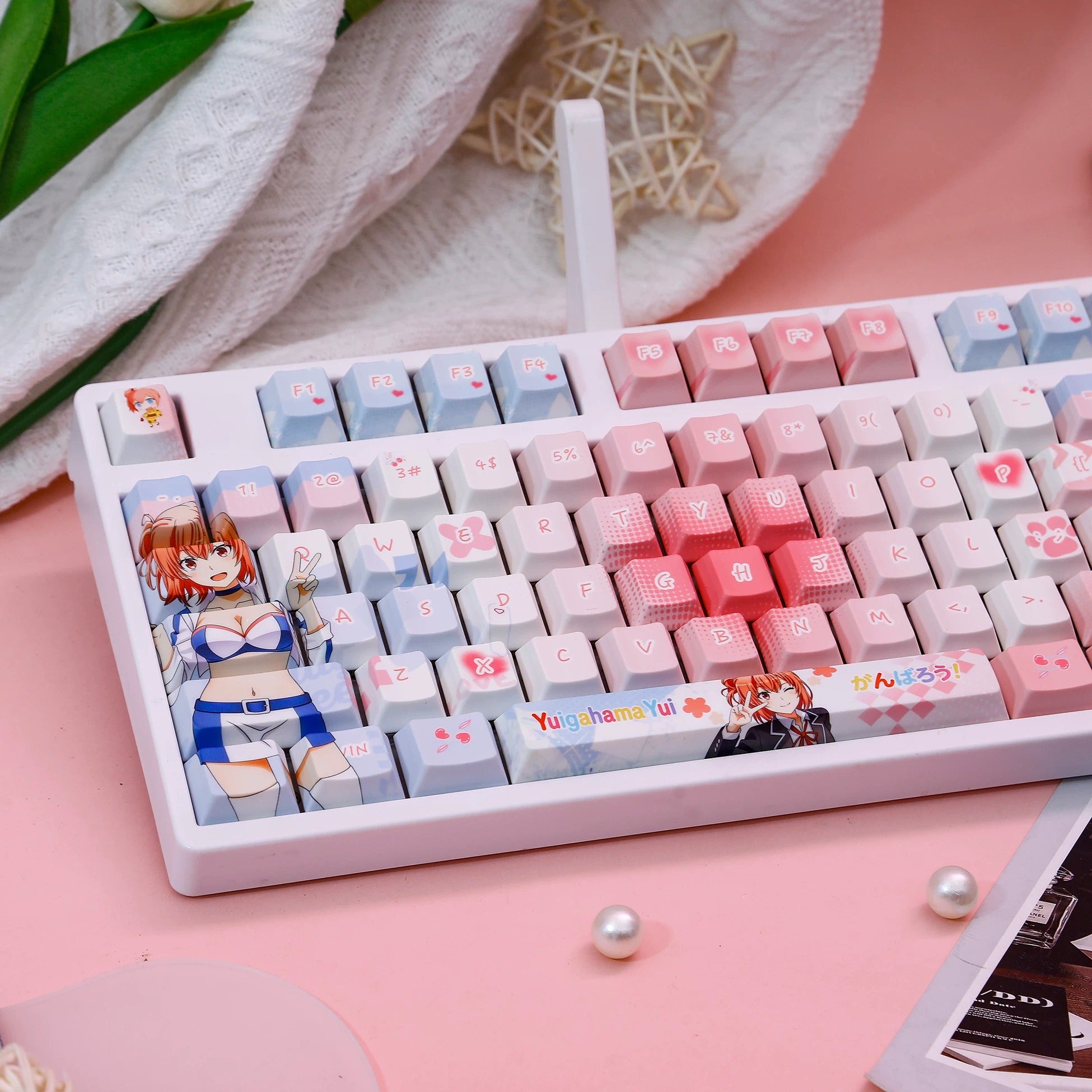 My Teen Romantic Comedy SNAFU,Yuigahama Yui theme, PBT material personalized keycap set, anime keycap culture peripheral mechanical keyboard decoration keycaps, Compatible with 61/64/68/75/84/87/104 key mechanical keyboard keycap set
