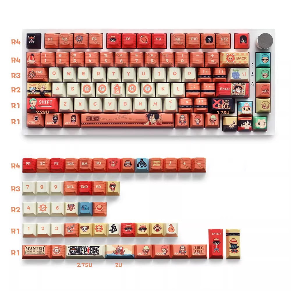 One Piece Theme keycap set, anime and game mechanical keyboard decoration keycap set, PBT material suitable for 61/64/68/75/84/87/104 key mechanical keyboards