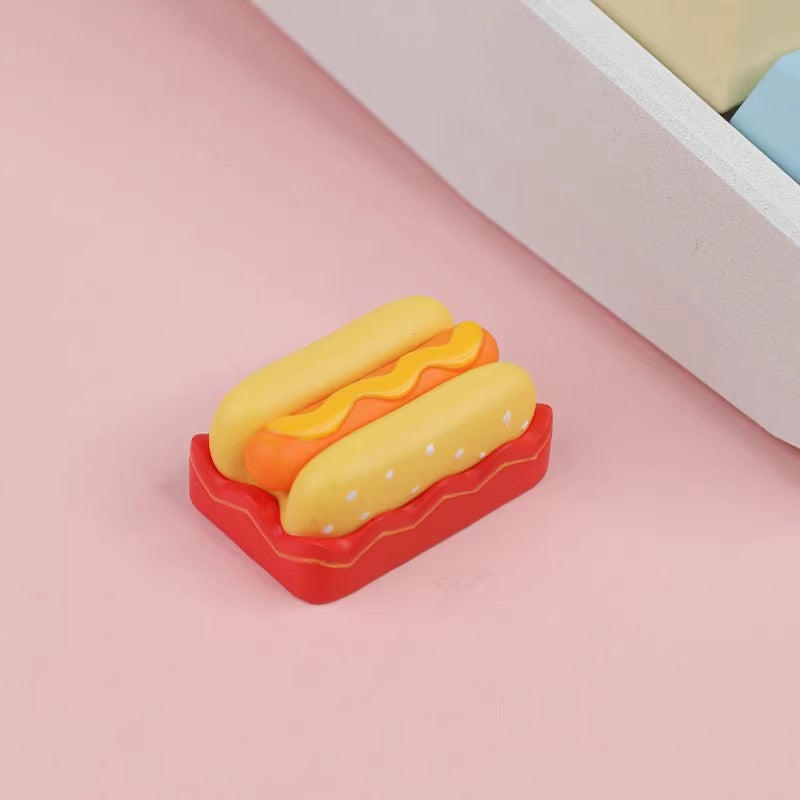 Cute hot dog resin material personalized keycaps, customized resin decorative keycaps, delicious food shaped decorative keycaps