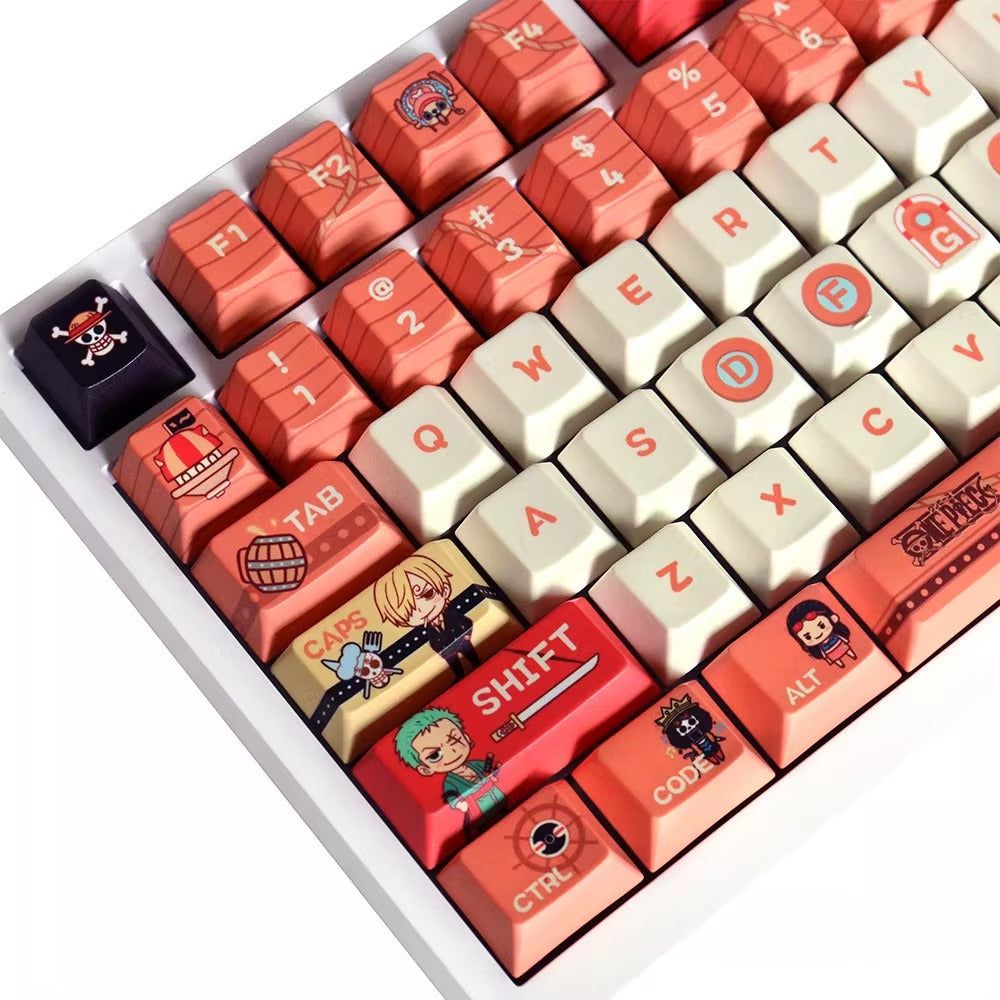 One Piece Theme keycap set, anime and game mechanical keyboard decoration keycap set, PBT material suitable for 61/64/68/75/84/87/104 key mechanical keyboards