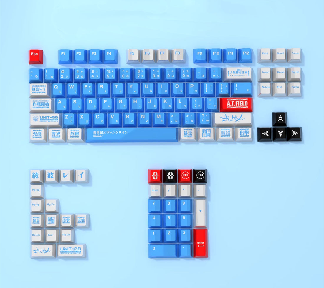 NEON GENESIS EVANGELION, EVA Theme, Pearl Metallic Paint Collection PBT Material Original Factory Highly Personalized Keycap Set, Anime Game Keycap Set, Suitable for 61/64/68/75/84/87/104 Key Mechanical Keyboard