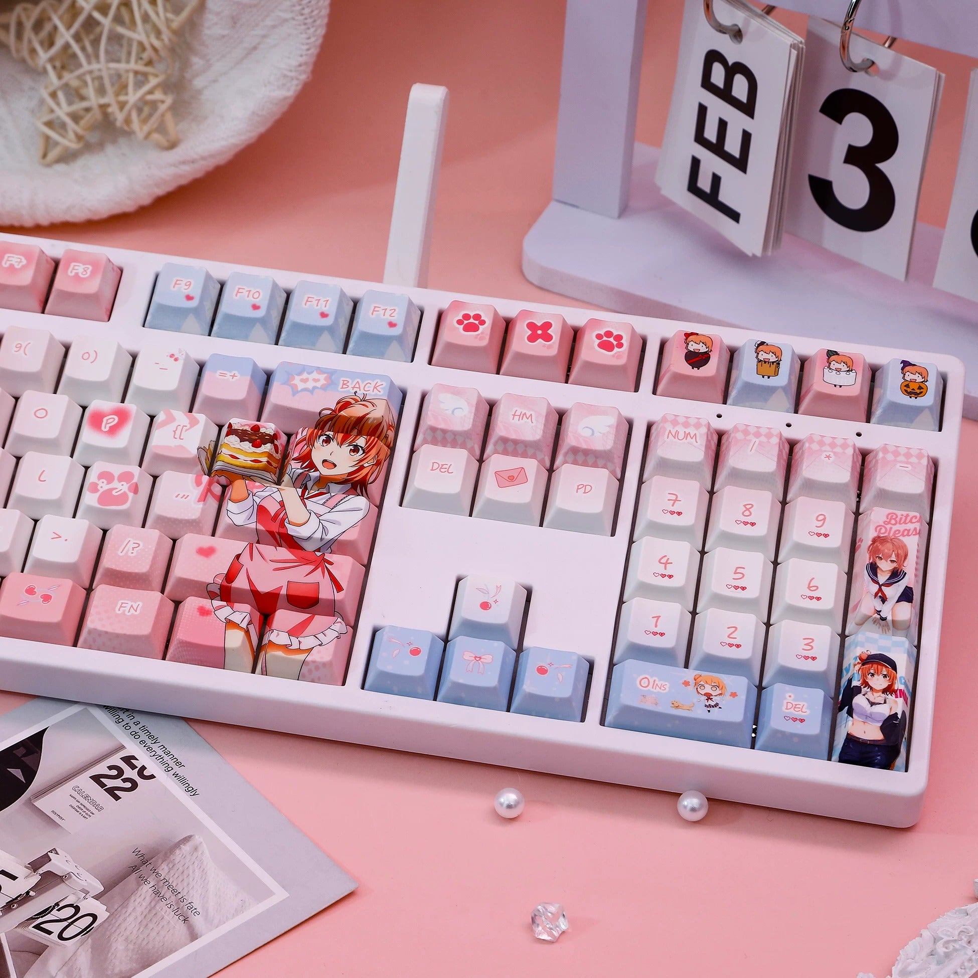My Teen Romantic Comedy SNAFU,Yuigahama Yui theme, PBT material personalized keycap set, anime keycap culture peripheral mechanical keyboard decoration keycaps, Compatible with 61/64/68/75/84/87/104 key mechanical keyboard keycap set