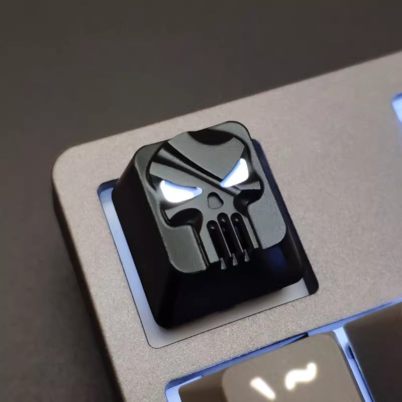 Punisher logo, Aluminum alloy material CNC machining personalized keycaps, anime game logo creative decorative keycaps