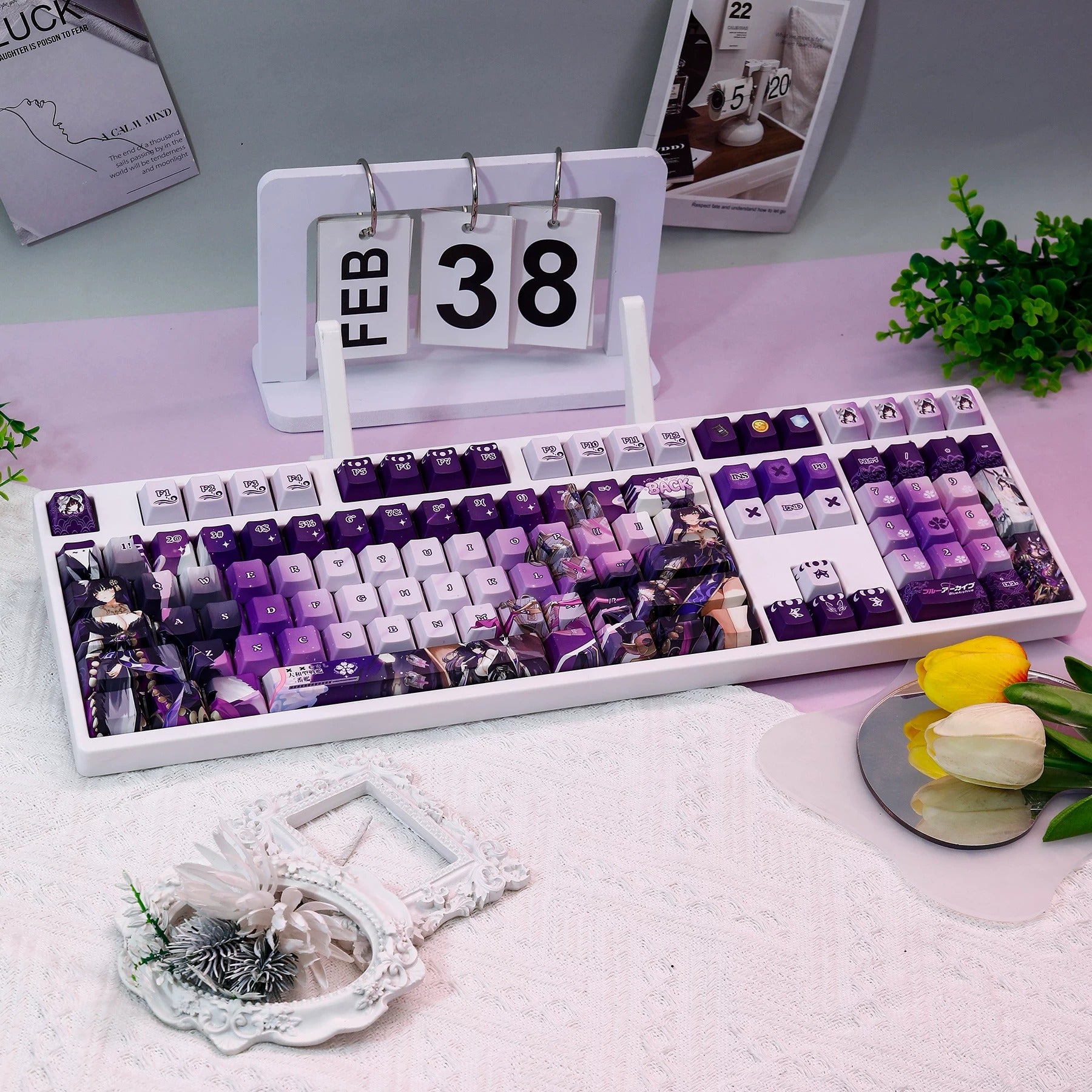 Azur Lane,Musashi theme, PBT material personalized keycap set, anime keycap culture peripheral mechanical keyboard decoration keycaps, Compatible with 61/64/68/75/84/87/104 key mechanical keyboard keycap set