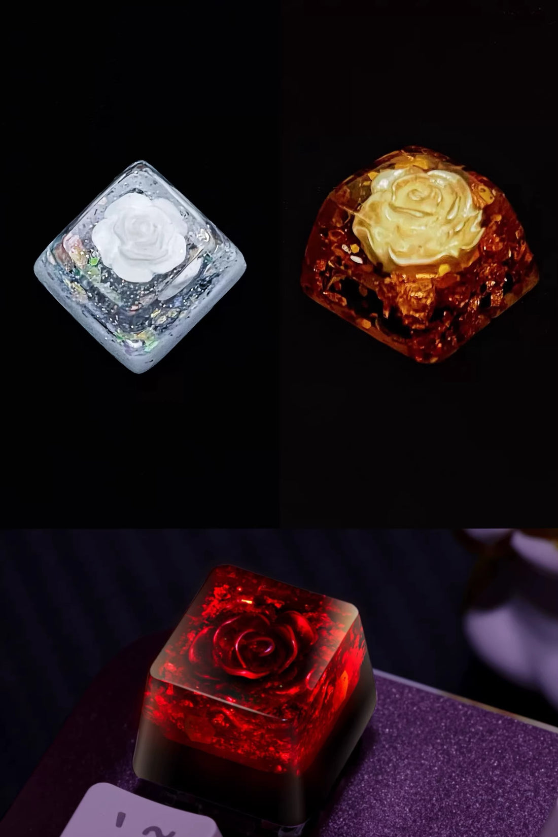 Knight and Rose, crystal resin personalized keycaps, medieval style creative keyboard decorative keycaps.