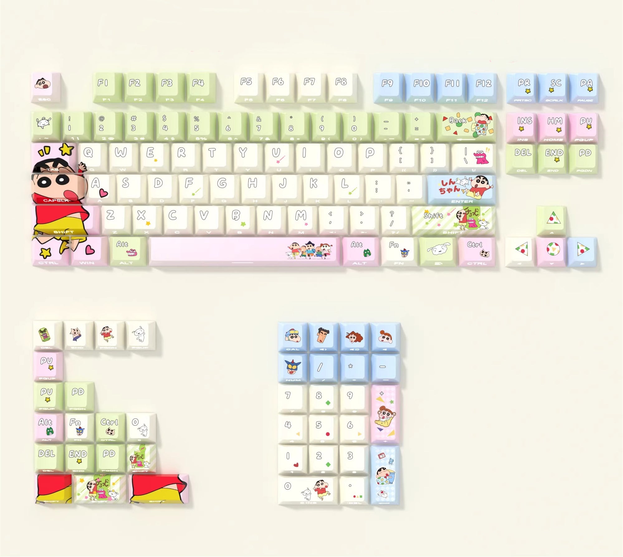 Crayon Shin chan theme, cute style PBT material personalized keycap set, anime cartoon theme decorative keycap, compatible with mechanical keyboard