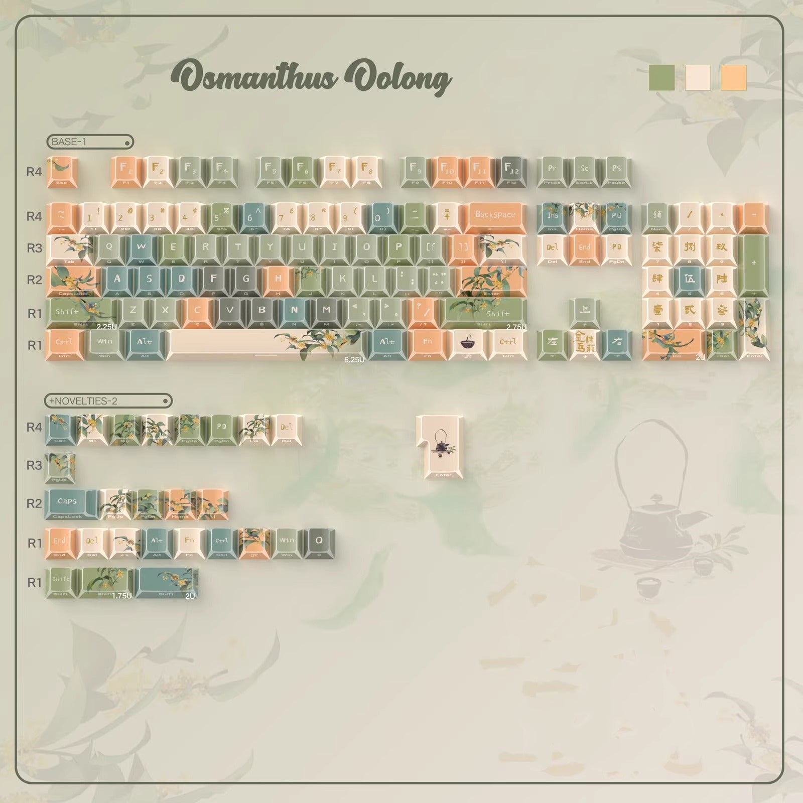 Oolong tea theme, afternoon tea, PBT material, sublimation, Personalized keycap set, original factory height mechanical keyboard decorative keycap set