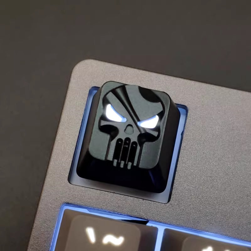 Punisher logo, Aluminum alloy material CNC machining personalized keycaps, anime game logo creative decorative keycaps