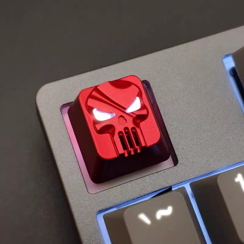 Punisher logo, Aluminum alloy material CNC machining personalized keycaps, anime game logo creative decorative keycaps