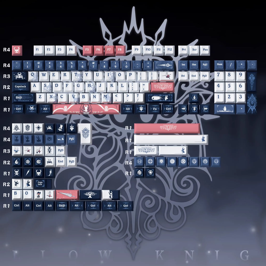 The Hollow Knight theme, PBT material, sublimation, Personalized keycap set, original factory height mechanical keyboard decorative keycap set