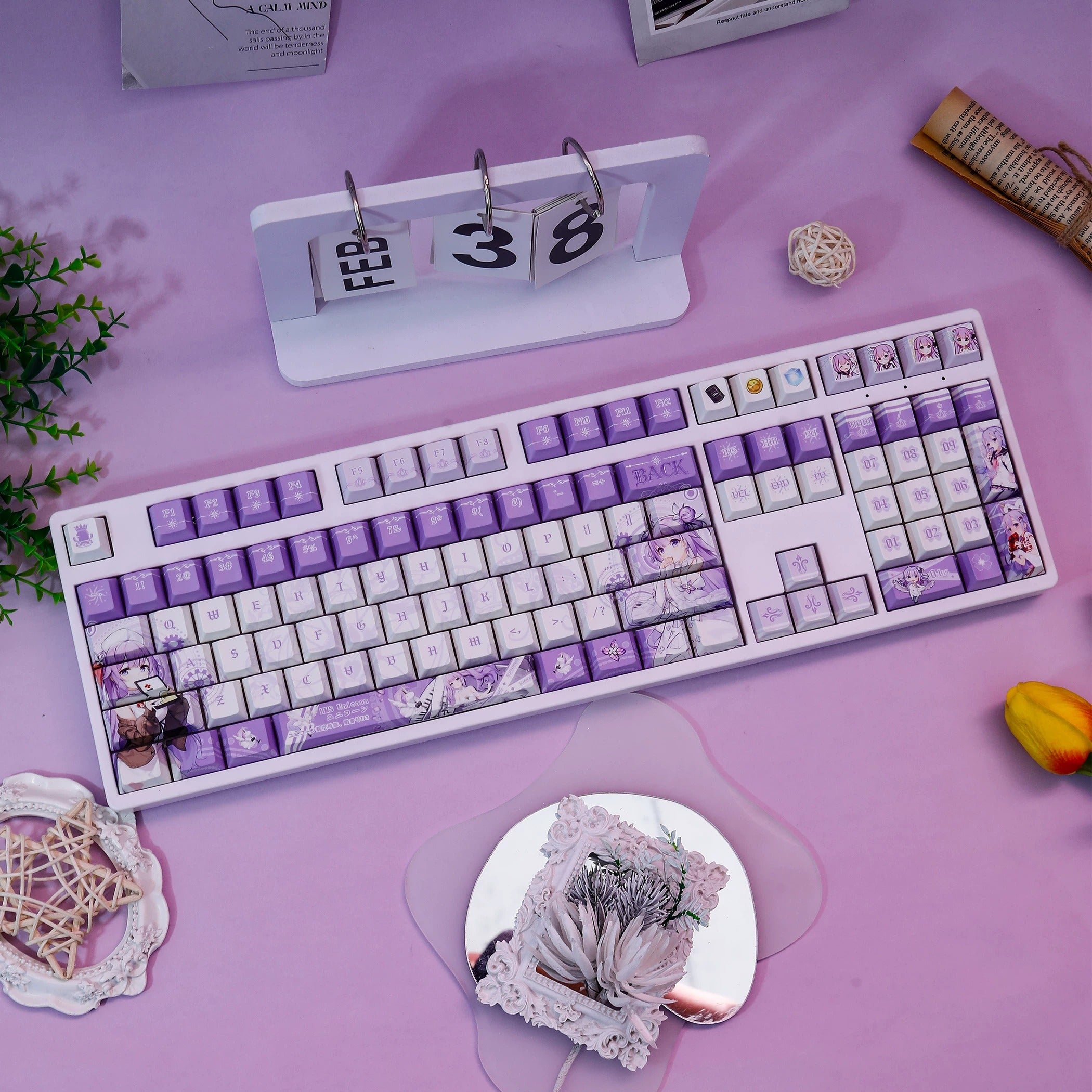 Azur Lane, HMS Unicorn theme, PBT material personalized keycap set, anime keycap culture peripheral mechanical keyboard decoration keycaps, Compatible with 61/64/68/75/84/87/104 key mechanical keyboard keycap set