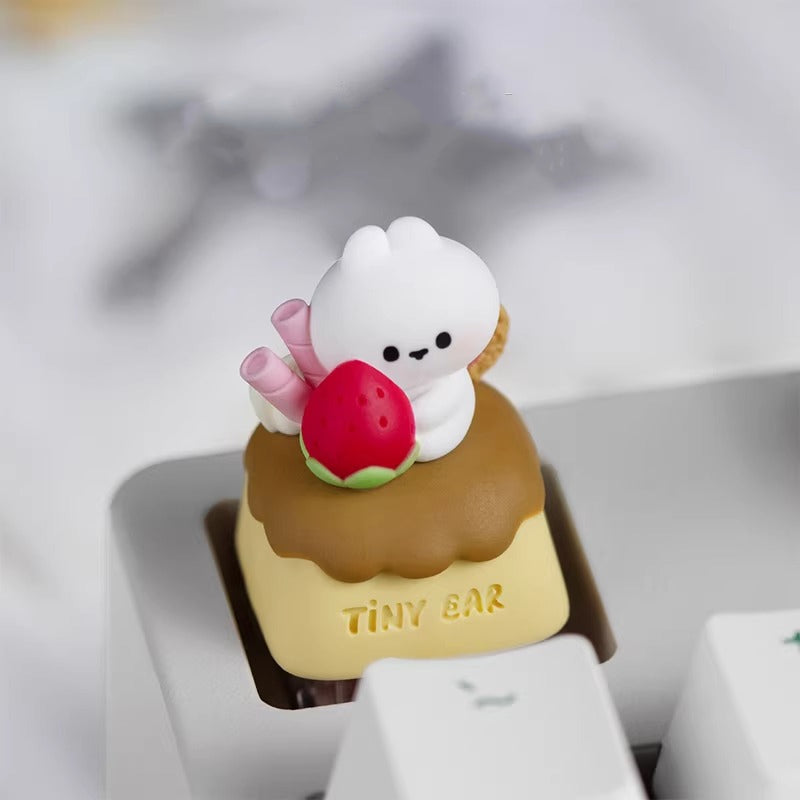 Cute little eared rabbit delicious pastry multi-color resin personalized keycaps, cute style decorative keycaps handmade resin keycaps