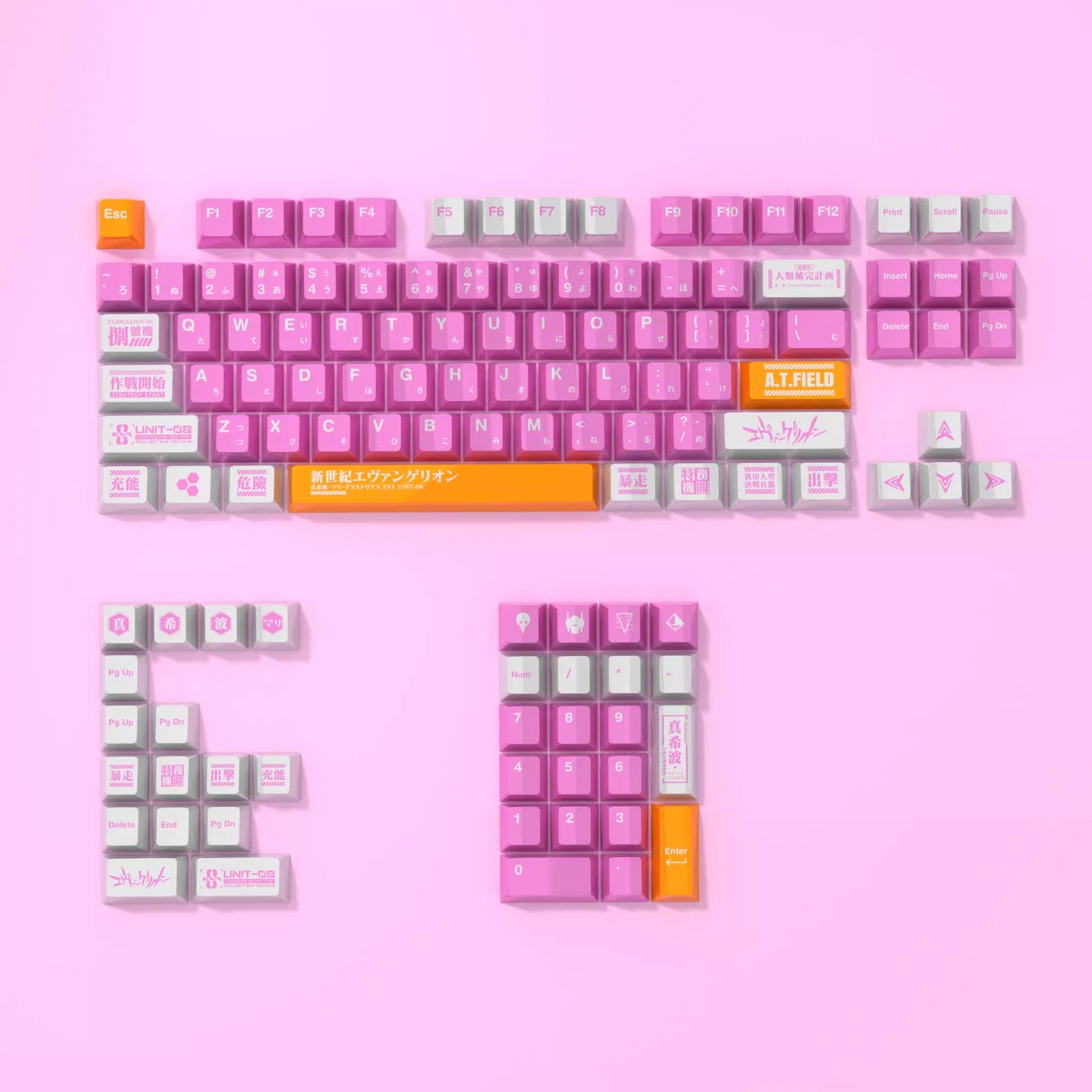 NEON GENESIS EVANGELION, EVA Theme, Pearl Metallic Paint Collection PBT Material Original Factory Highly Personalized Keycap Set, Anime Game Keycap Set, Suitable for 61/64/68/75/84/87/104 Key Mechanical Keyboard