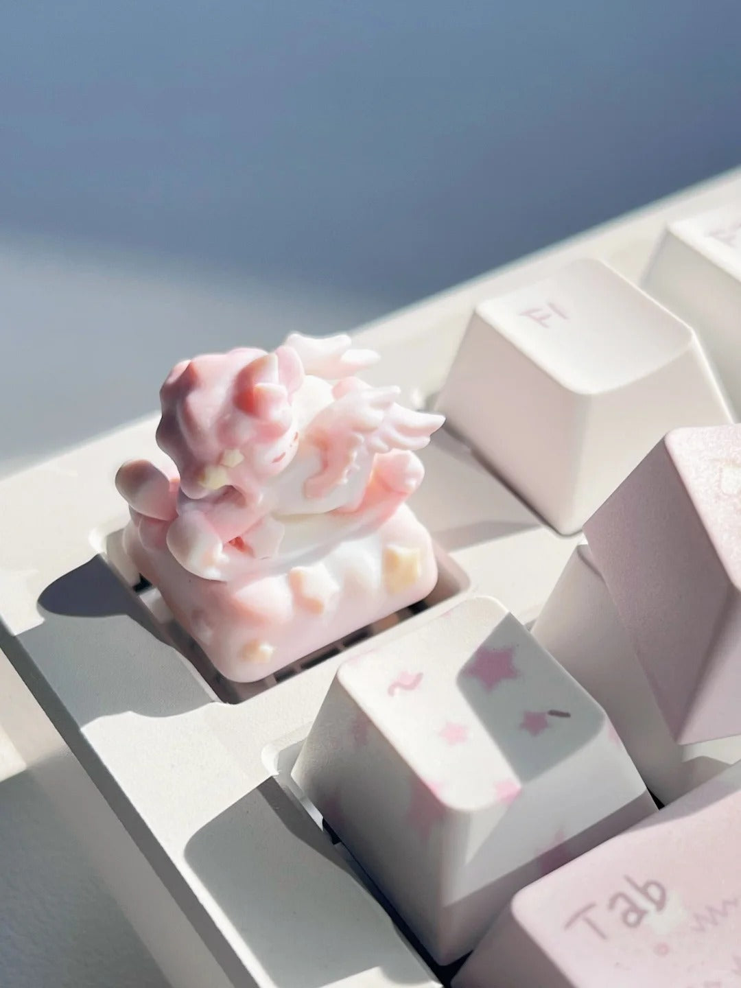 Pink stars, cute rocking carousel, personalized keycaps DIY handmade resin decorative keycaps