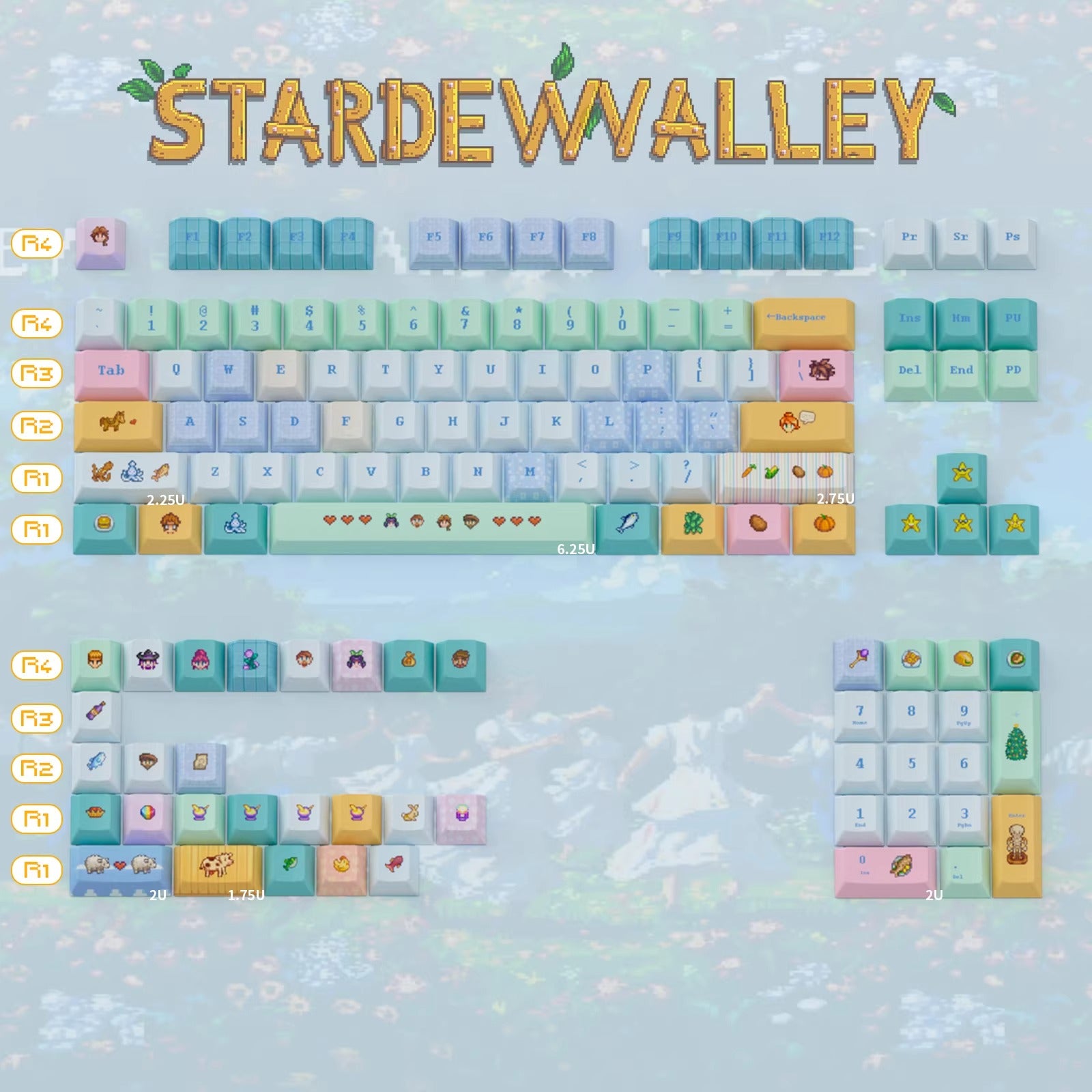 Stardew Valley keyboard keycap pixel style, PBT material sublimation process, mechanical keyboard decorative keycap set