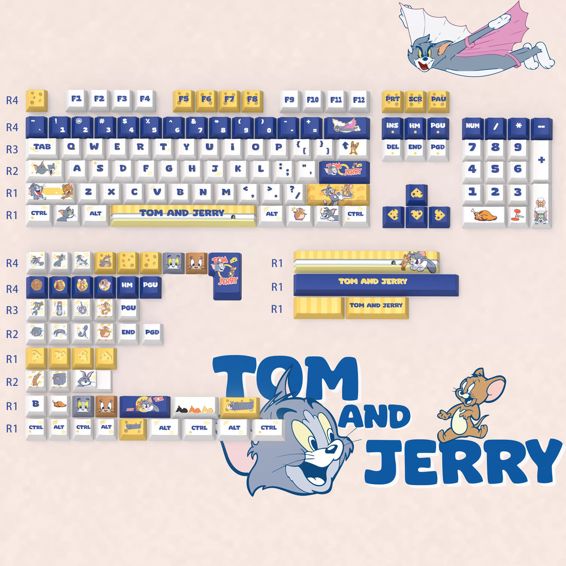 Tom and Jerry Theme Keycaps -155 Keys - Original High PBT Thermal Sublimation Decorative Keycap Set