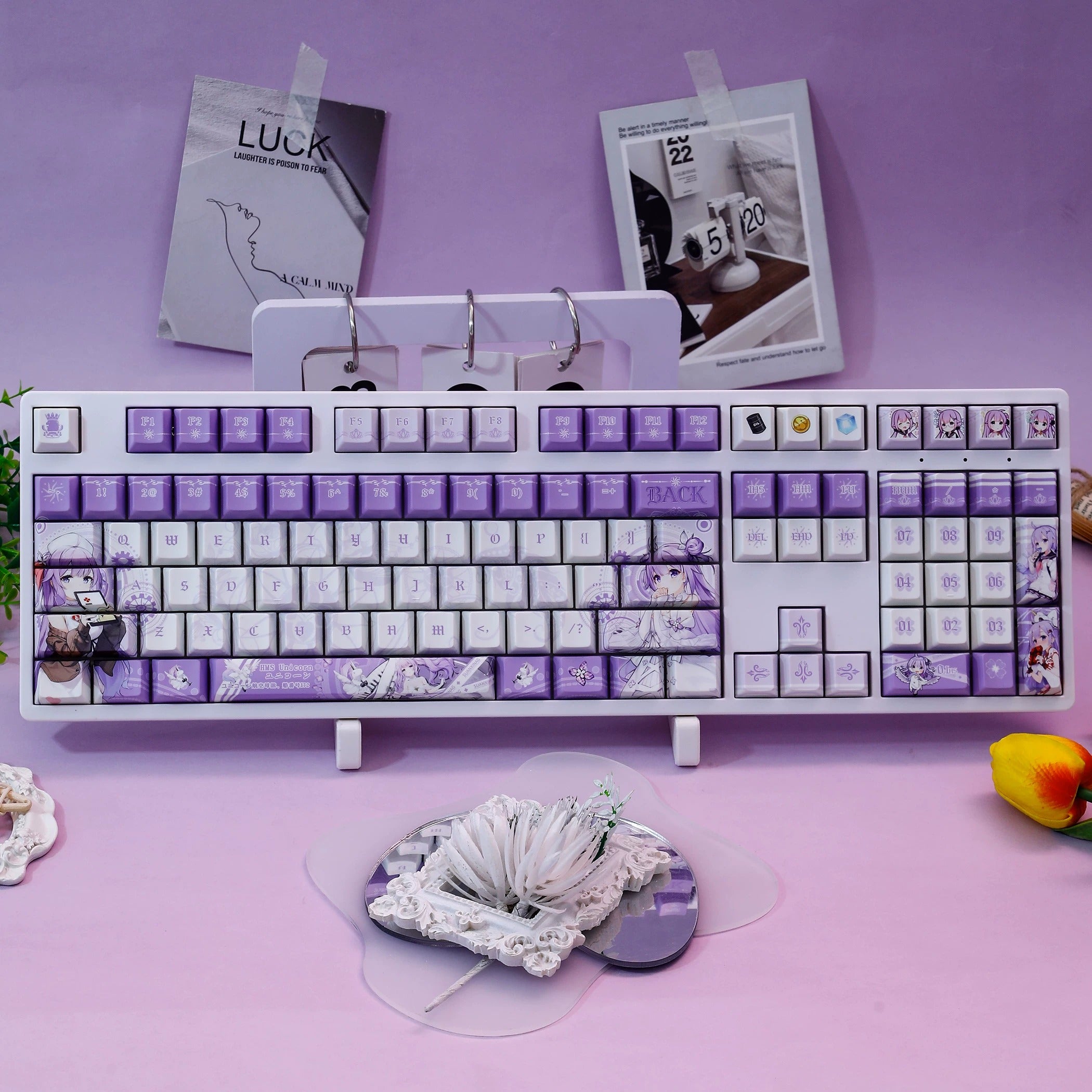 Azur Lane, HMS Unicorn theme, PBT material personalized keycap set, anime keycap culture peripheral mechanical keyboard decoration keycaps, Compatible with 61/64/68/75/84/87/104 key mechanical keyboard keycap set