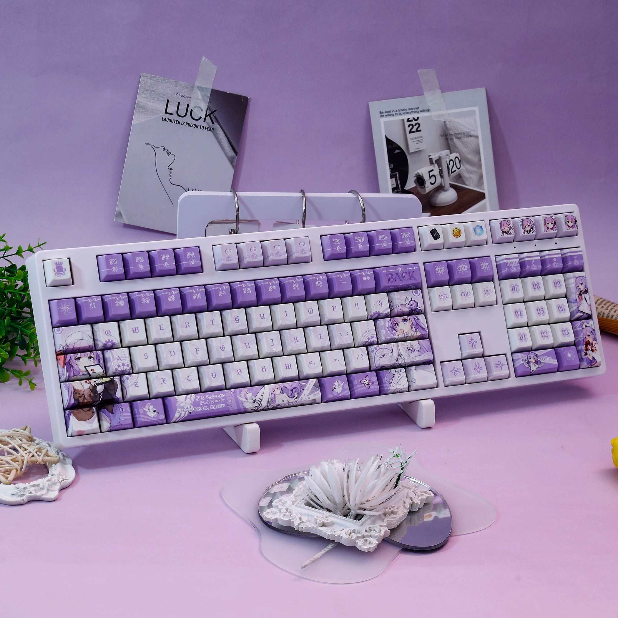 Azur Lane, HMS Unicorn theme, PBT material personalized keycap set, anime keycap culture peripheral mechanical keyboard decoration keycaps, Compatible with 61/64/68/75/84/87/104 key mechanical keyboard keycap set