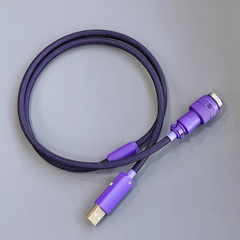 Dark night purple handmade custom keyboard 1.5M aviation plug spiral data cable, overall purple hardware purple