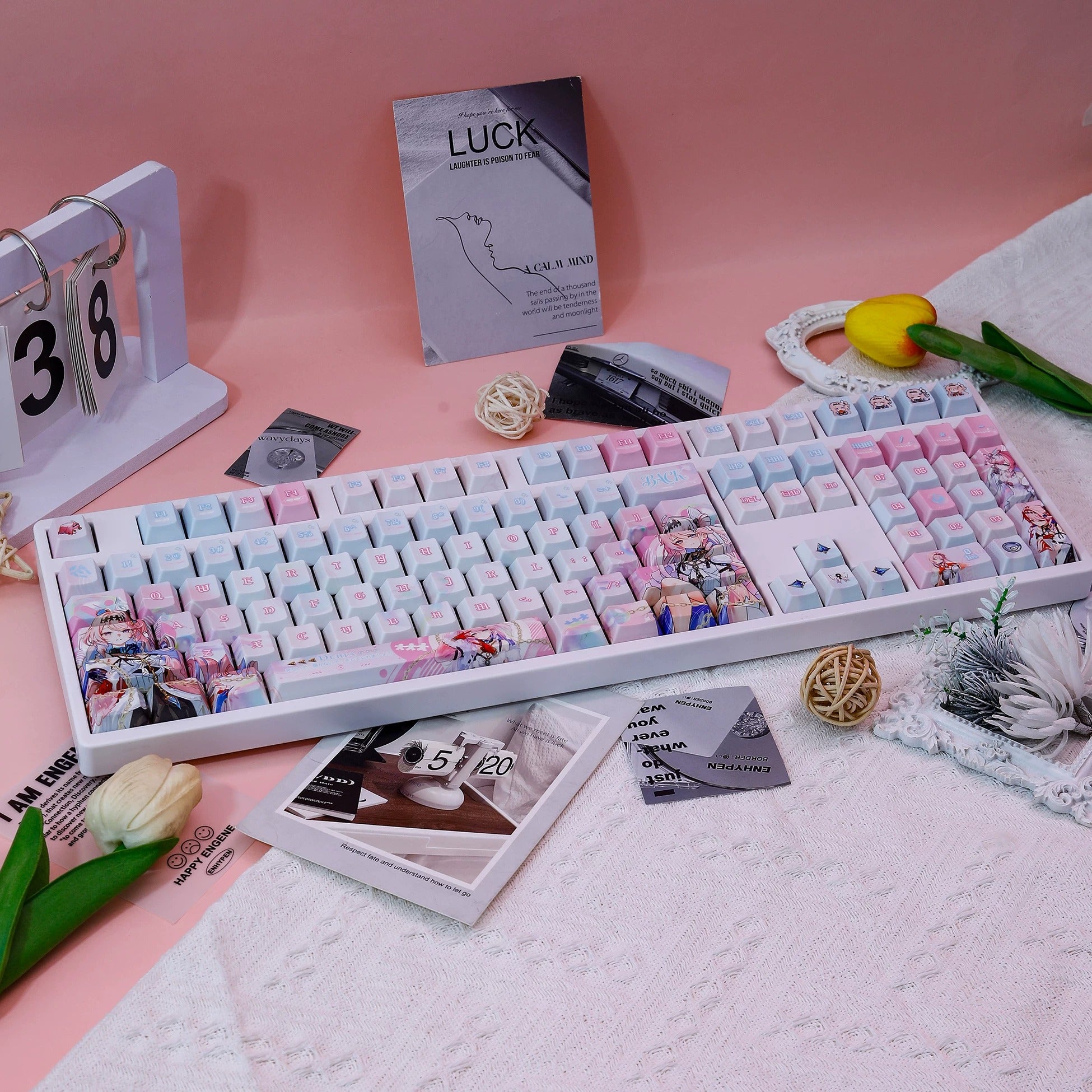 Wuthering Waves,Denia, PBT material personalized keycap set, anime keycap culture peripheral mechanical keyboard decoration keycaps, Compatible with 61/64/68/75/84/87/104 key mechanical keyboard keycap set