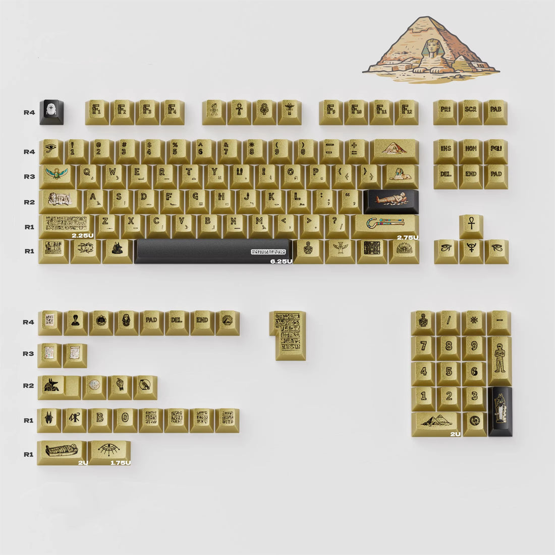 Mysterious Egypt, Metal Gloss PBT Material Personalized Keycap Set, Mechanical Keyboard Theme Design Decorative Keycap Set