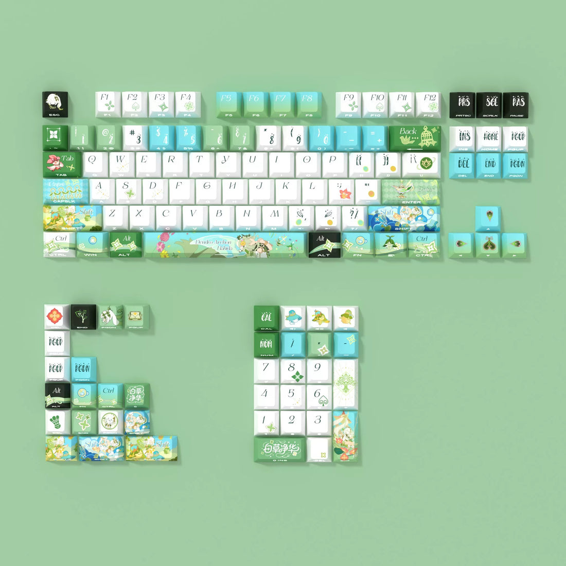 Genshin Impact themed series, Nahida themed keycap set, PBT material personalized keycap set, anime and games cultural creative decoration keycap set, compatible with 61/64/68/75/84/87/104 mechanical keyboard