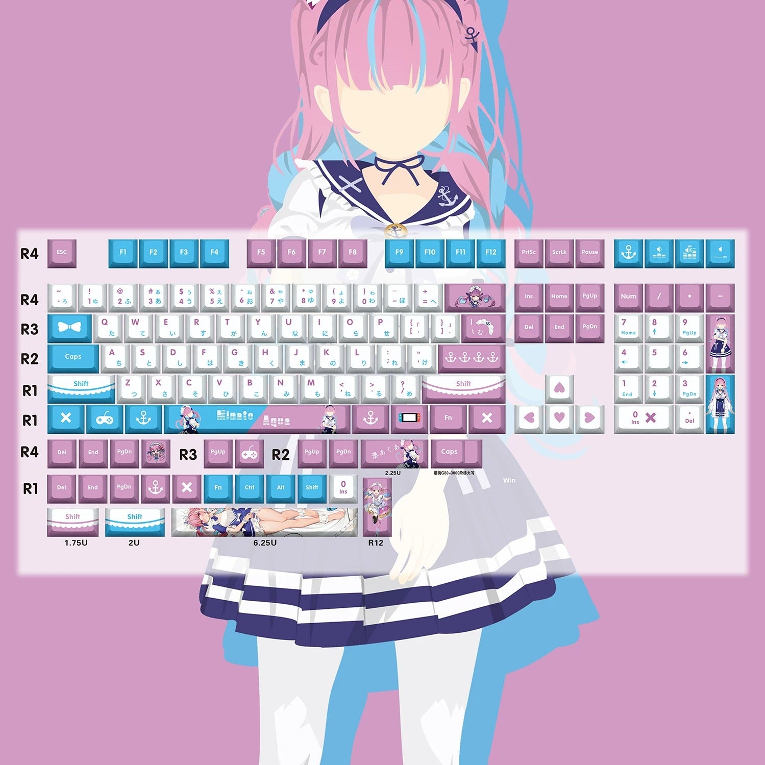 Super Beautiful Girl ACGN Two dimensional Theme Series Collection design simple keycap replacement set, custom set personalized keycap series,PBT material, Original factory height, compatible with 61/64/68/75/84/87/104 mechanical keyboard keycap set