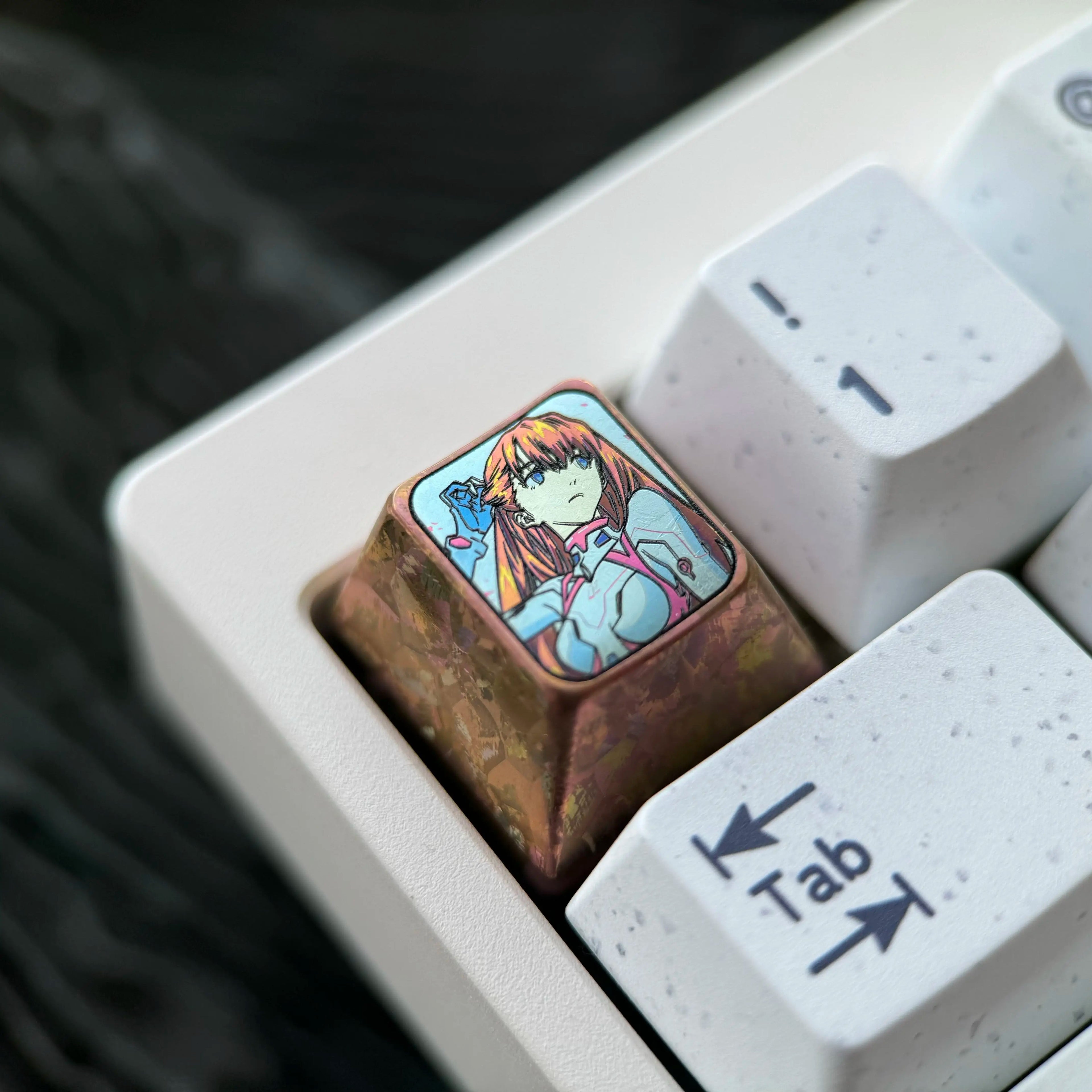 EVA, Asuka 1U Titanium Alloy Collection, Ice Crystal Base, Height Optional, Anime Game Creative Titanium Alloy Personalized Keycaps, Mechanical Keyboard Decorative Keycaps