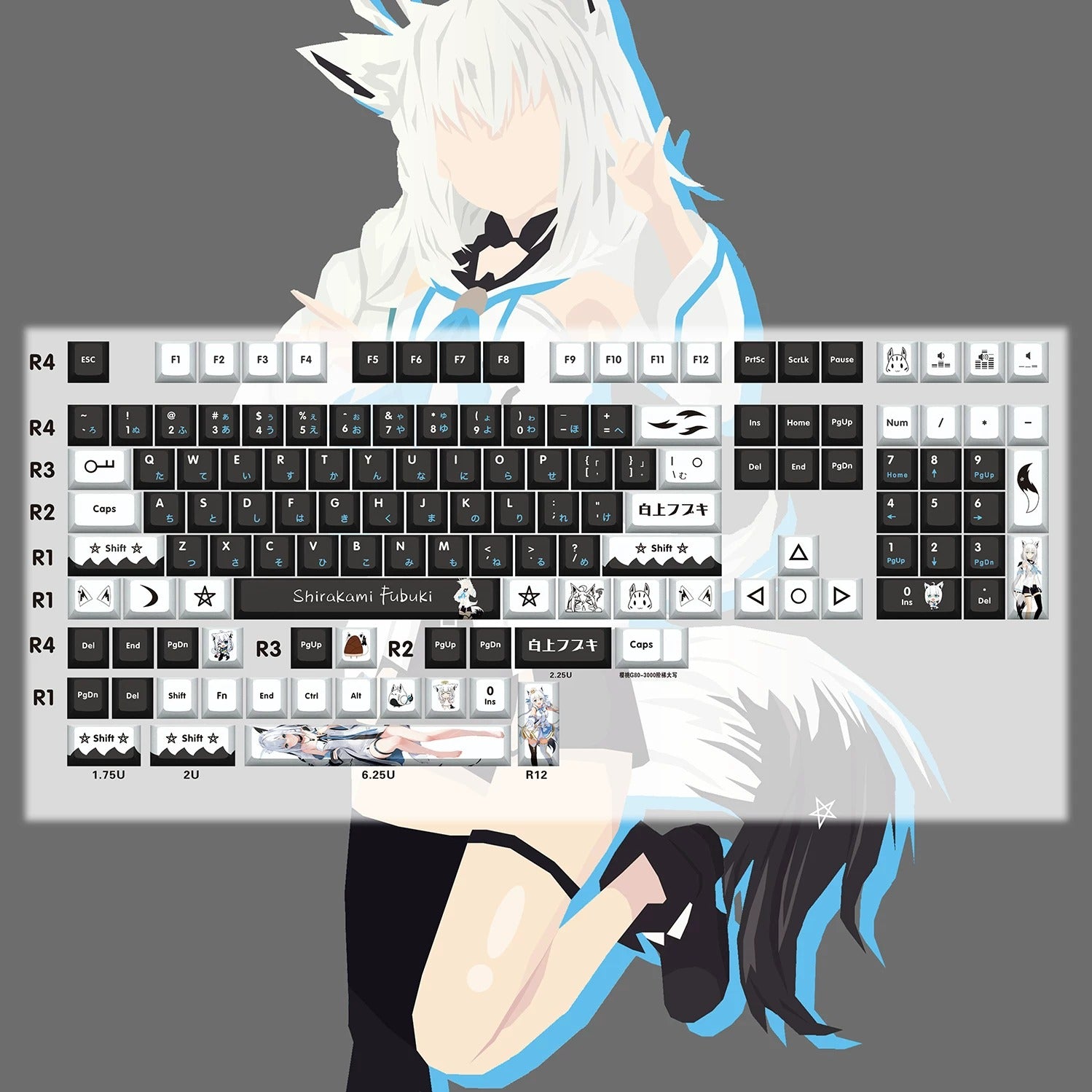 Super Beautiful Girl ACGN Two dimensional Theme Series Collection design simple keycap replacement set, custom set personalized keycap series,PBT material, Original factory height, compatible with 61/64/68/75/84/87/104 mechanical keyboard keycap set