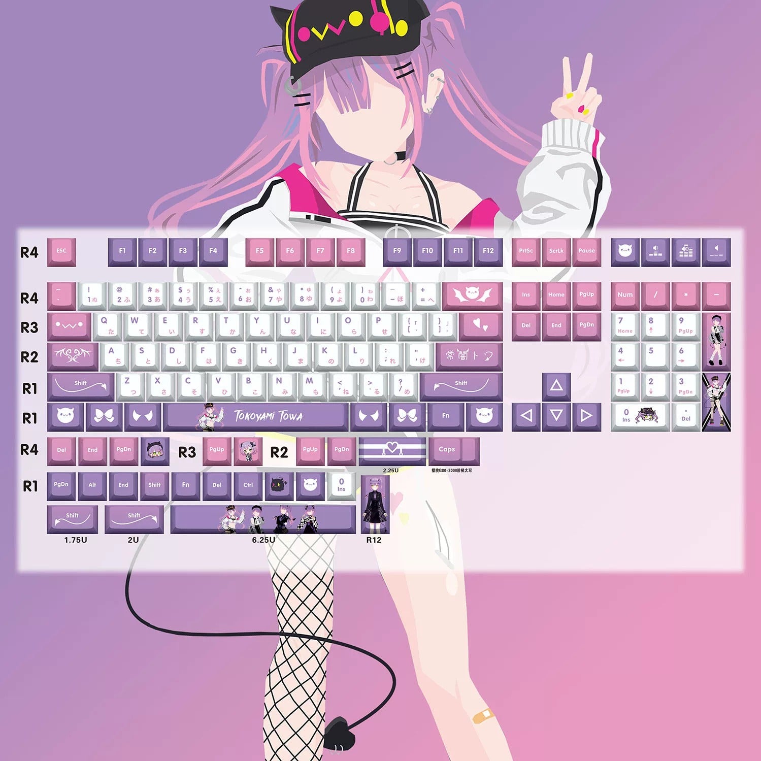 Super Beautiful Girl ACGN Two dimensional Theme Series Collection design simple keycap replacement set, custom set personalized keycap series,PBT material, Original factory height, compatible with 61/64/68/75/84/87/104 mechanical keyboard keycap set
