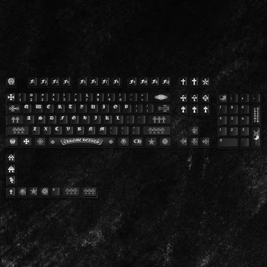 Chrome Hearts themed keycaps with side engraved translucent original height PBT mechanical keyboard set keycaps