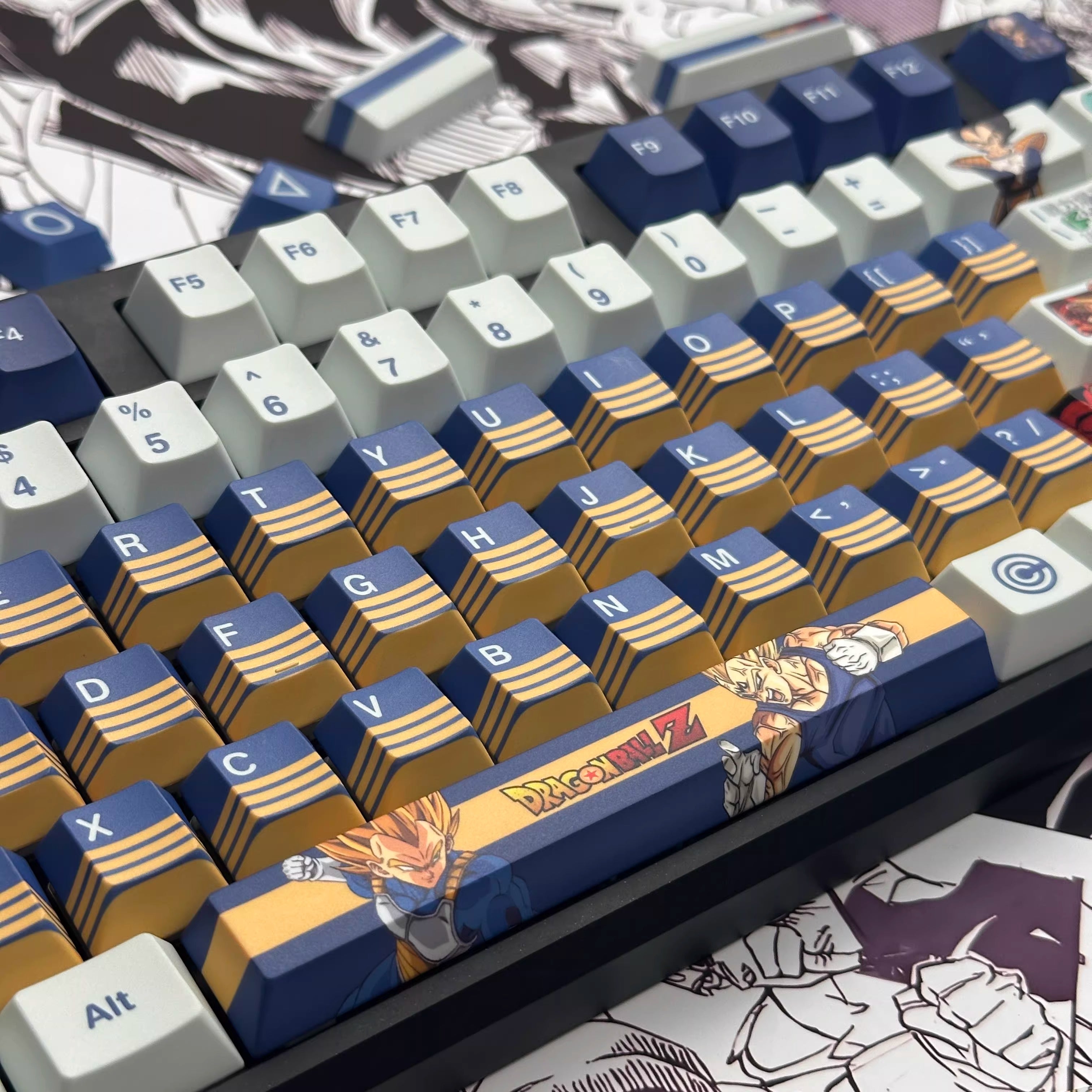 Dragon Ball series, Son Goku/Vegeta IV/Frieza, PBT material personalized keycap set, anime and game cultural and creative decorative keycap set, compatible with 61/64/68/75/84/87/104 mechanical keyboards