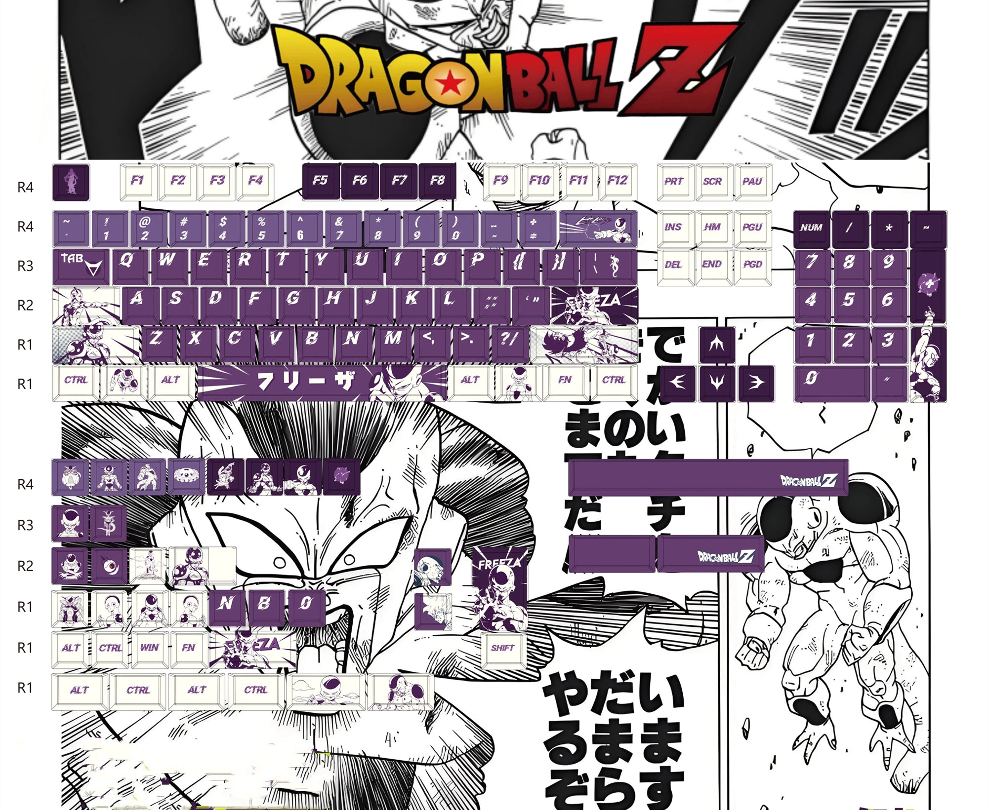 Dragon Ball series, Son Goku/Vegeta IV/Frieza, PBT material personalized keycap set, anime and game cultural and creative decorative keycap set, compatible with 61/64/68/75/84/87/104 mechanical keyboards
