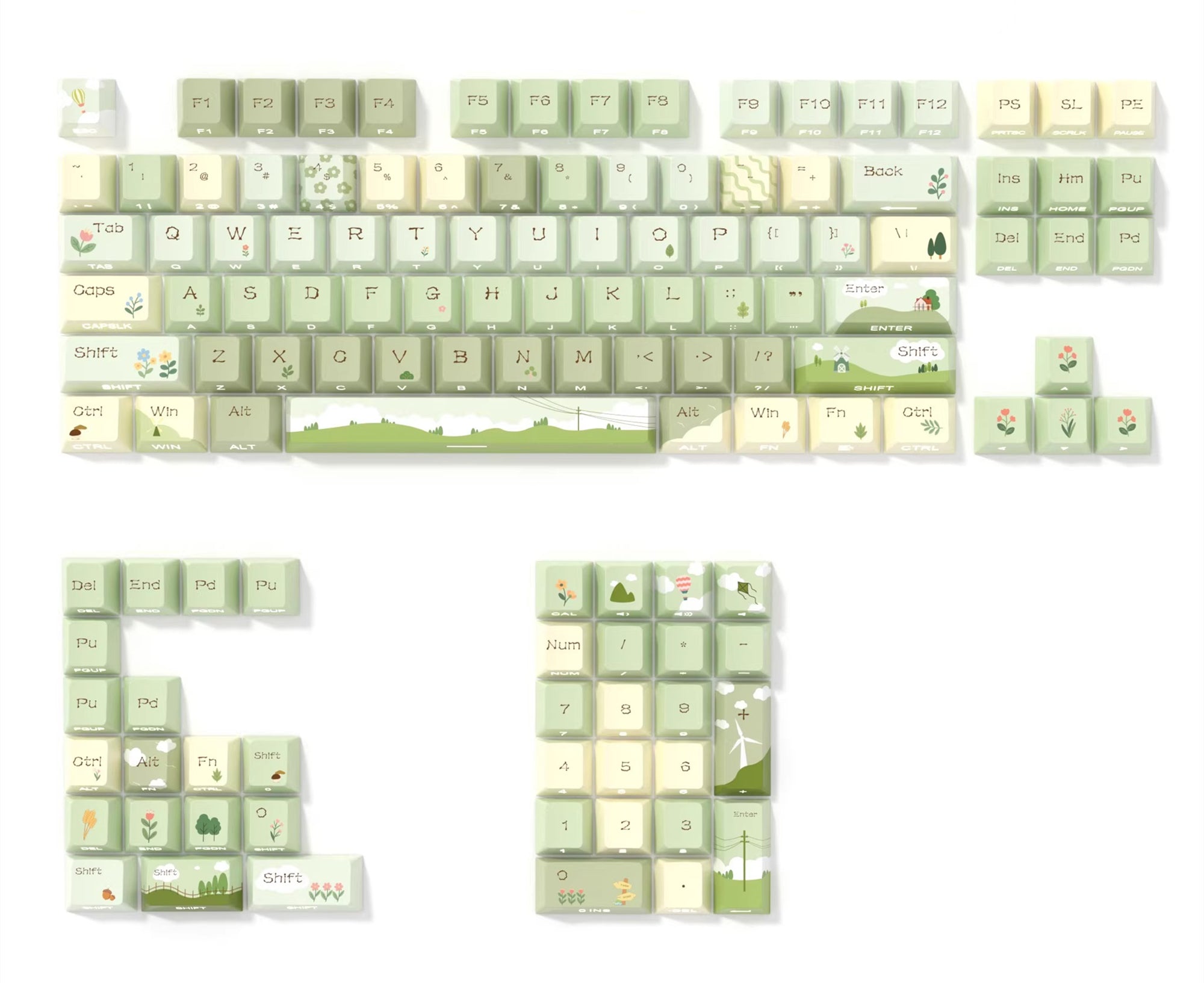 Spring outdoor mountain stream theme design, side engraving, original factory transparent keycaps, complete set of PBT thermal sublimation