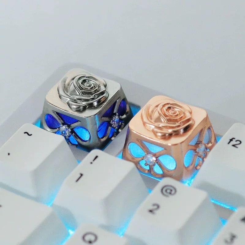 Metal hollow carved rose shaped personalized keycaps, minimalist design mechanical keyboard artistic decoration keycaps