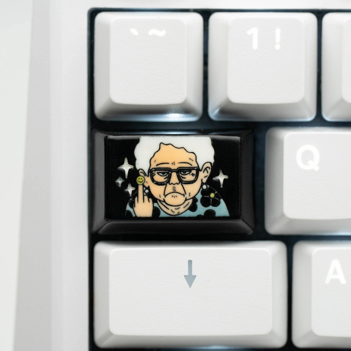 Grandpa and grandma are in a good mood. Illustration theme, hand drawn, creative underglaze color, ceramic keycaps, niche creativity, personalized keycaps, mechanical keyboards, DIY accessories, trendy customization, decorative keycaps
