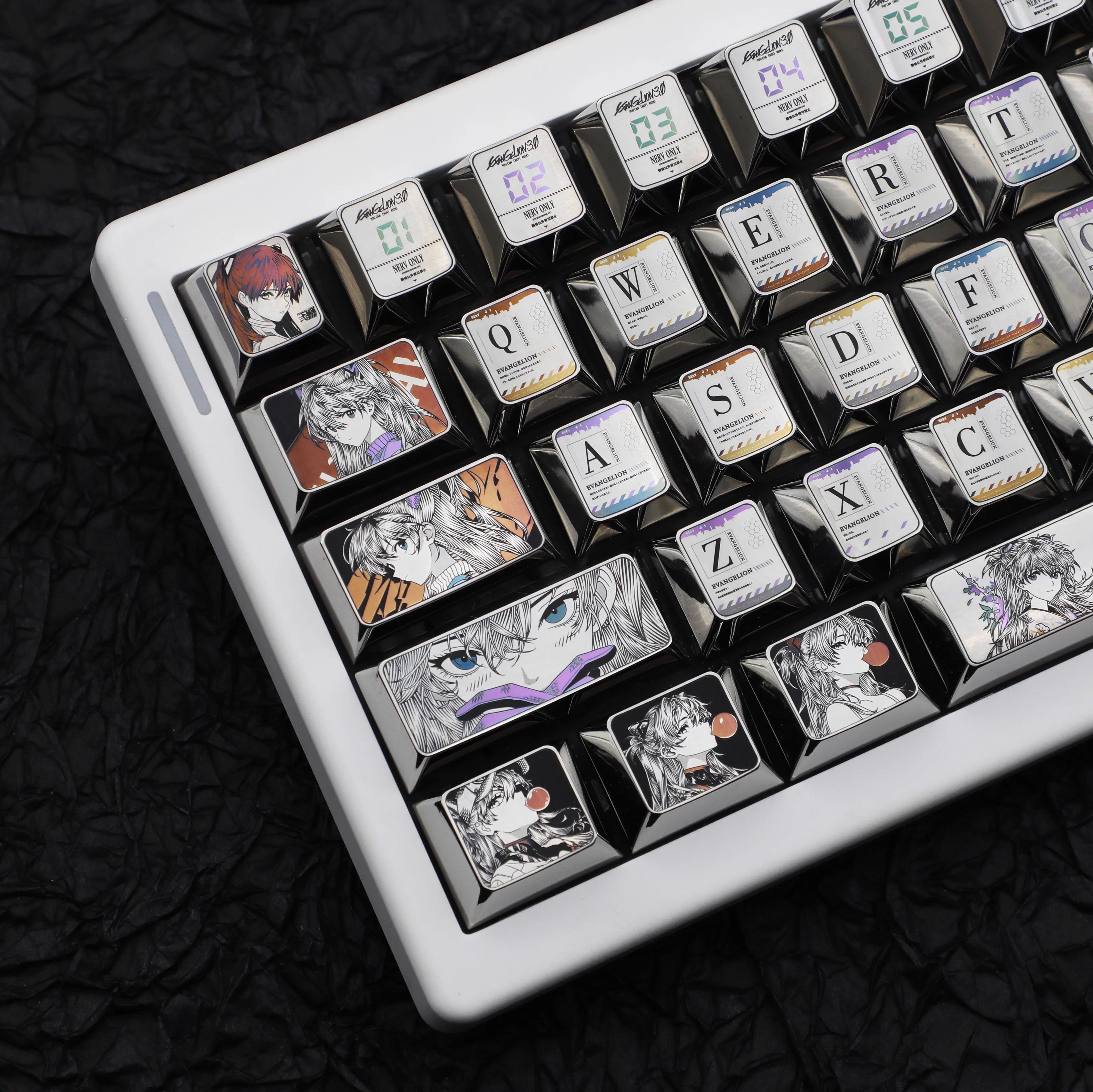 EVA series, Asuka titanium alloy finely carved personalized keycaps, 61 key positions compatible with wooting60 mechanical keyboard decorative keycaps