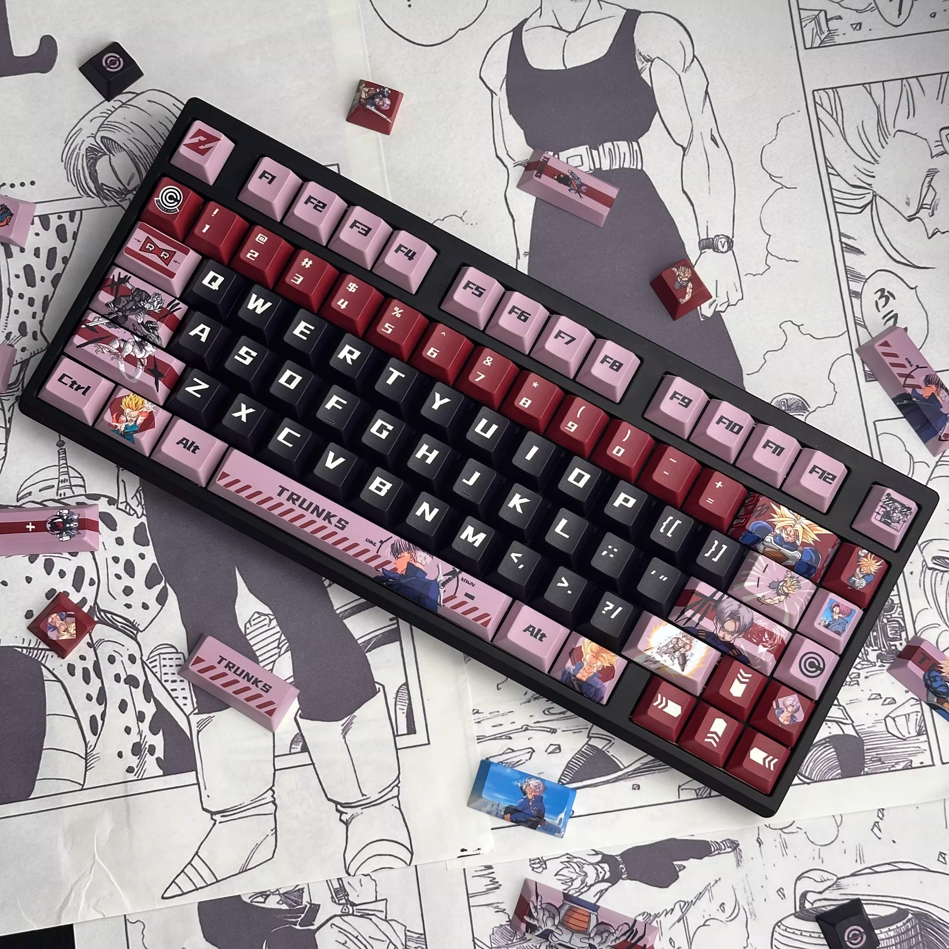 Dragon Ball, Torankusu themed personalized keycap set, Saiyan decorative keycaps, PBT material suitable for 61/64/68/75/84/87/104 key mechanical keyboards