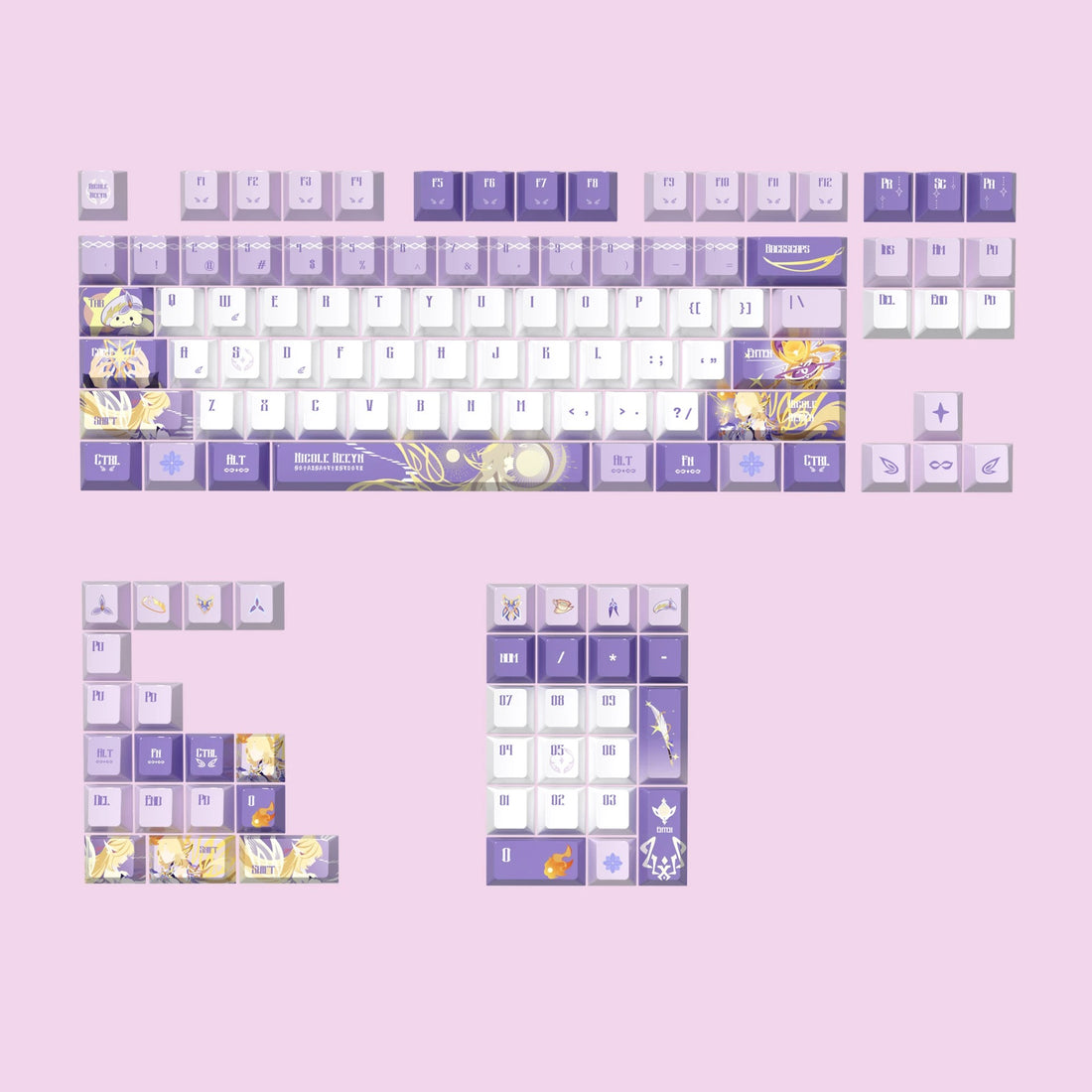 Genshin Impact,Nicole Reeyn PBT material personalized keycap set, anime keycap culture peripheral mechanical keyboard decoration keycaps, Compatible with 61/64/68/75/84/87/104 key mechanical keyboard keycap set