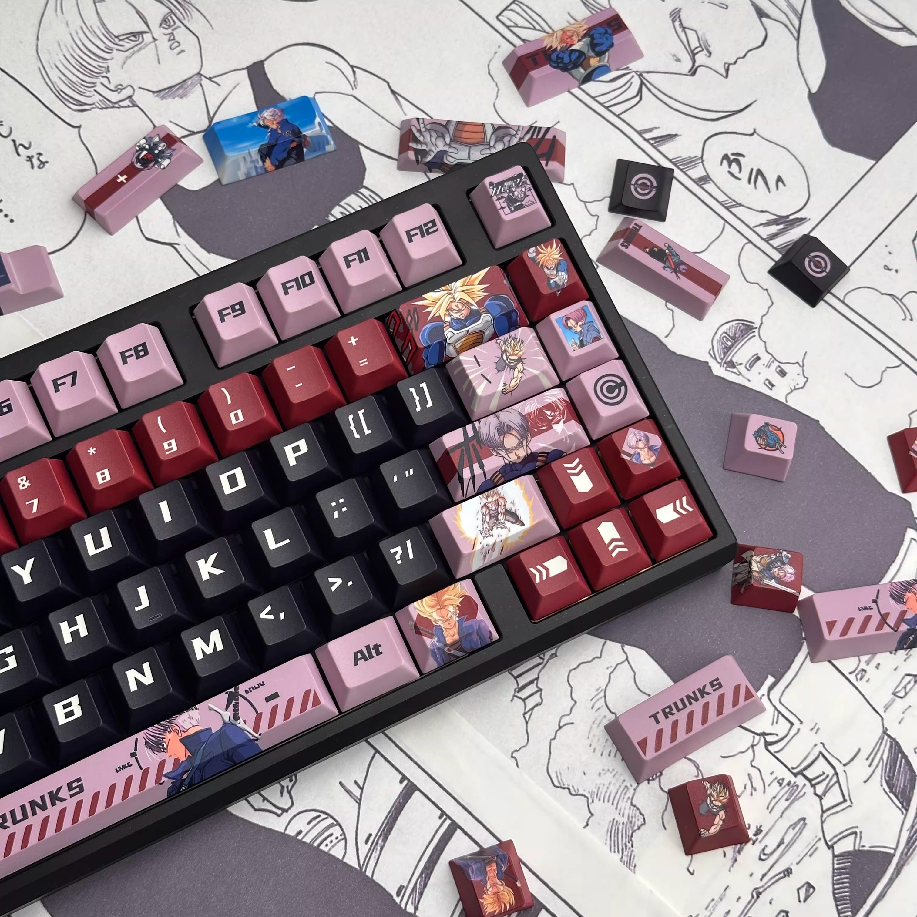 Dragon Ball, Torankusu themed personalized keycap set, Saiyan decorative keycaps, PBT material suitable for 61/64/68/75/84/87/104 key mechanical keyboards