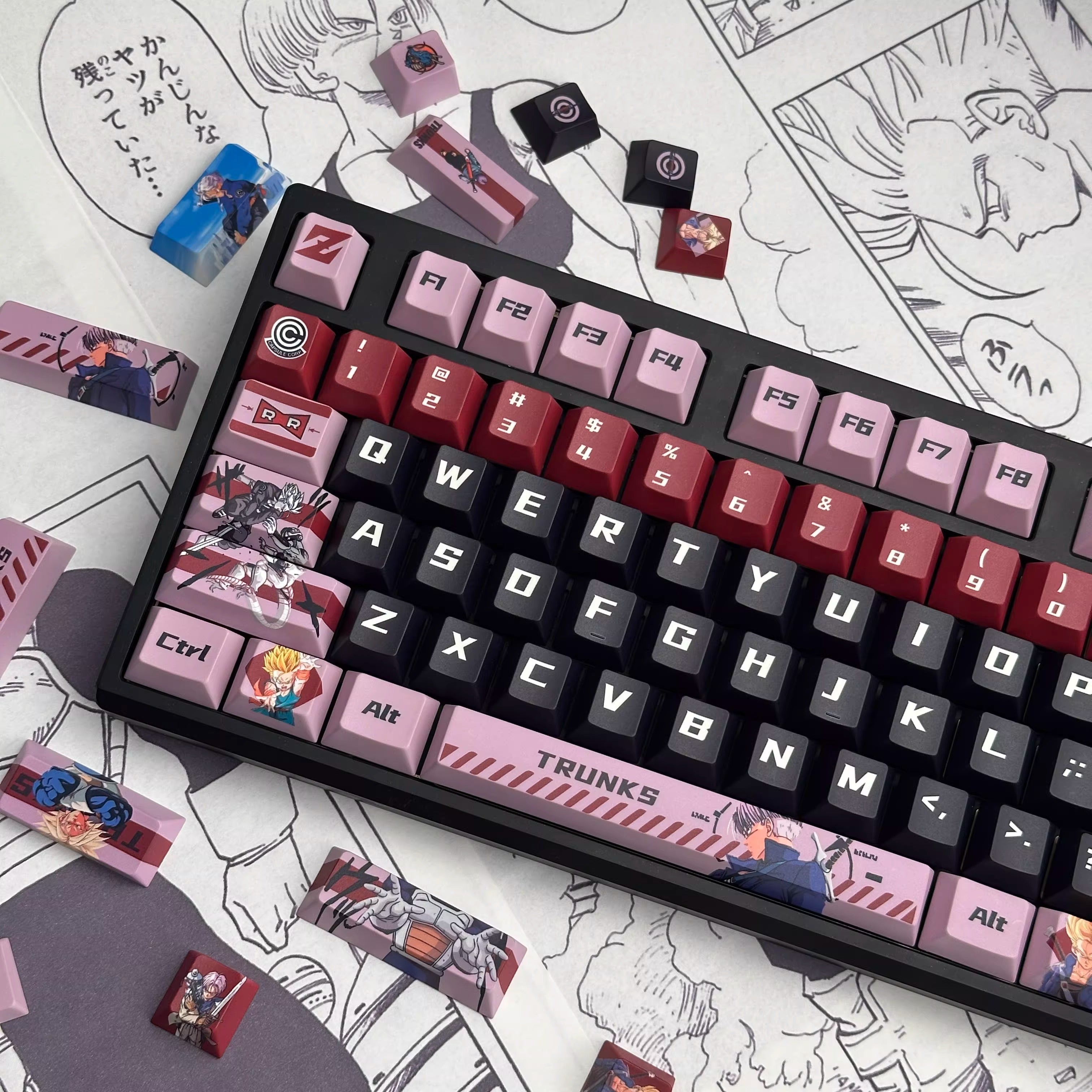 Dragon Ball, Torankusu themed personalized keycap set, Saiyan decorative keycaps, PBT material suitable for 61/64/68/75/84/87/104 key mechanical keyboards