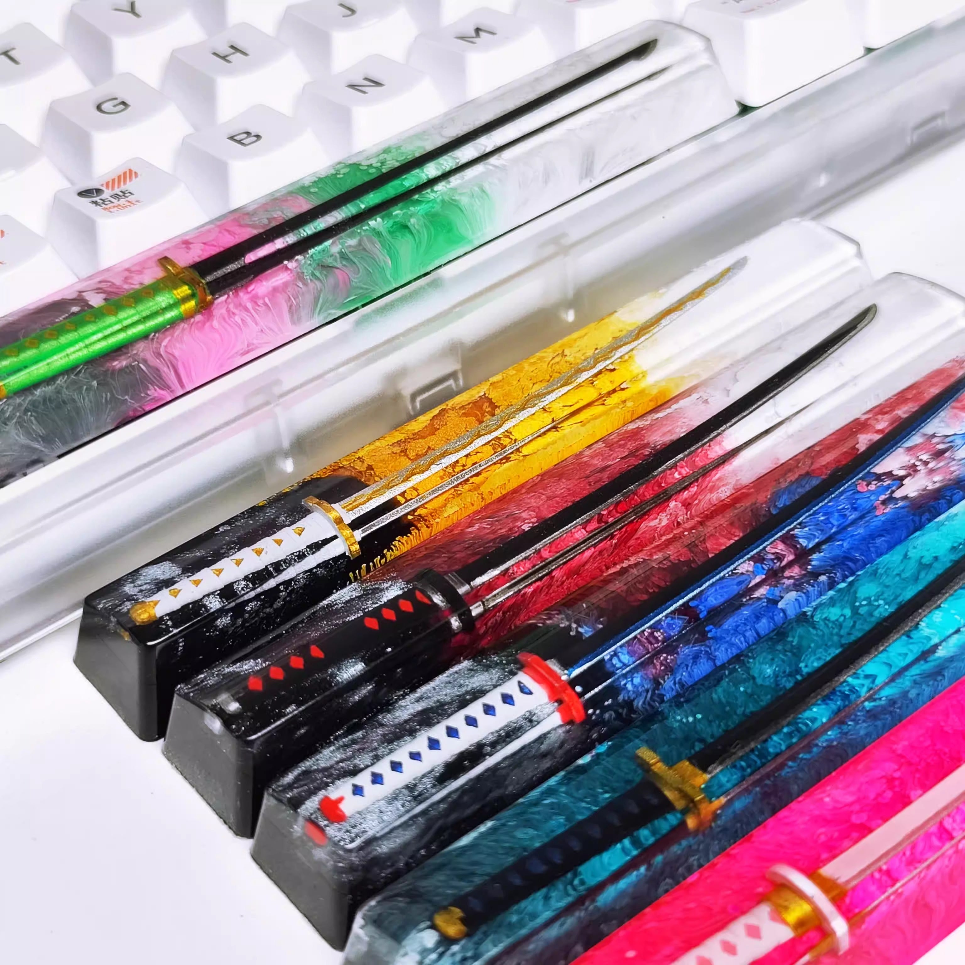 Demon Slayer: Kimetsu No Yaiba, Crystal resin samurai sword, 6.25U space bar personalized keycap, anime and game culture creative custom decorative keycap
