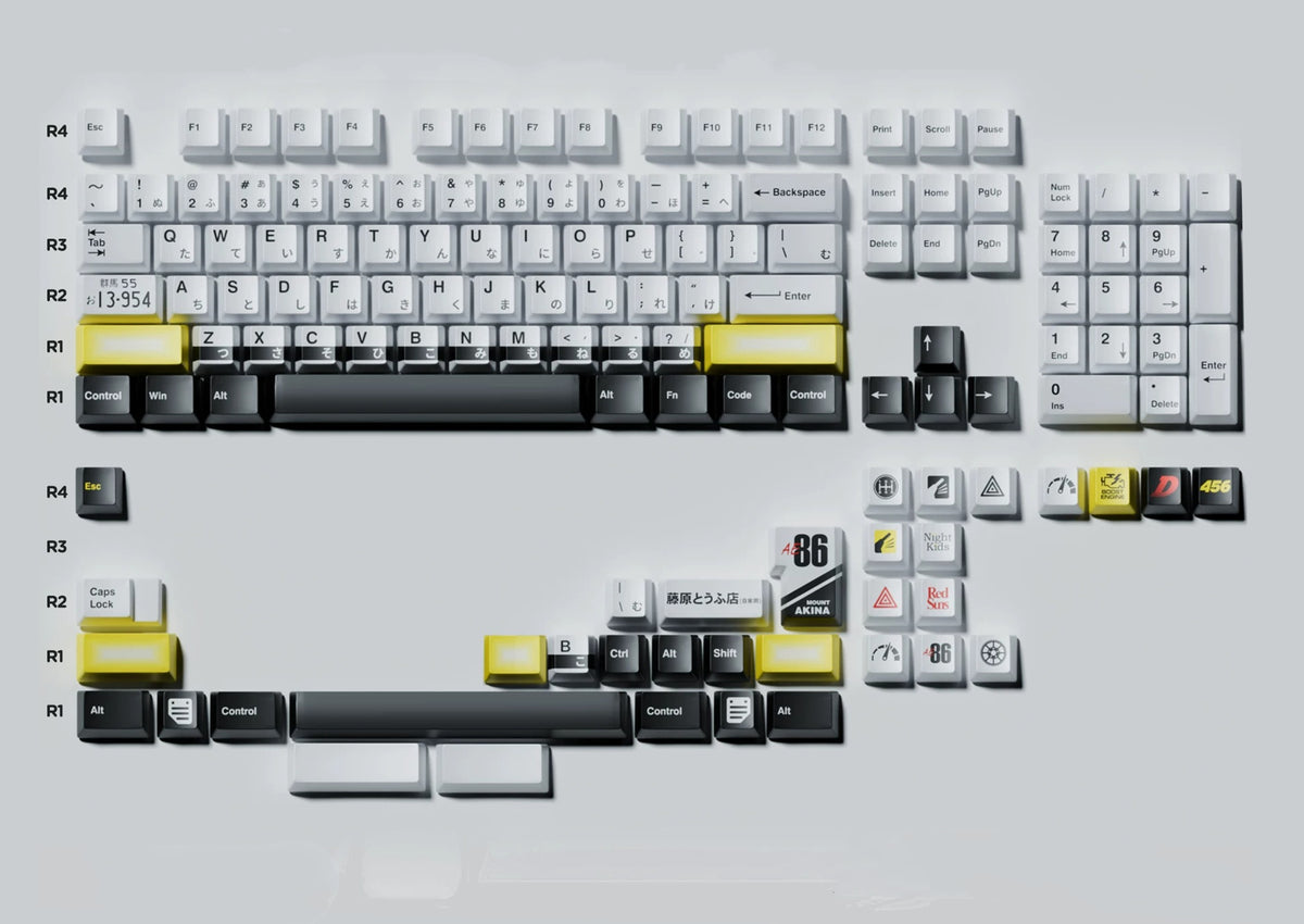 Initial D,AE86,PBT material personalized keycap set, anime keycap culture peripheral mechanical keyboard decoration keycaps, Compatible with 61/64/68/75/84/87/104 key mechanical keyboard keycap set