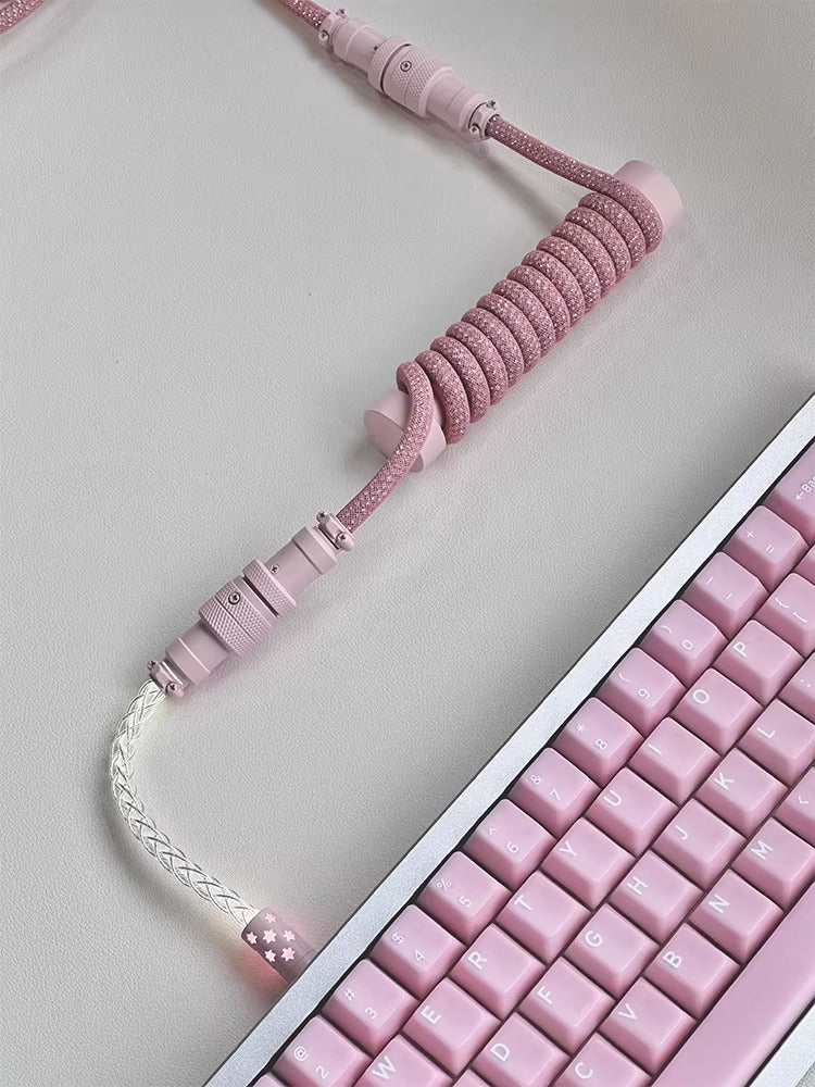 Baby Short 10cm Spiral Glowing Aviation Plug Sparkling Powder Sparkling Crystal Cable Three Section Two Section Dual Use Customized Keyboard Data Cable