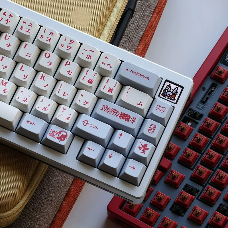 EVA,Ayanami Rei, Grey blue/red/white themed keycap set, mechanical keycap PBT material material personalized keycap set, Animated cartoon keycaps, compatible with 61/64/68/75/84/87/104 mechanical keyboard replacement keycap