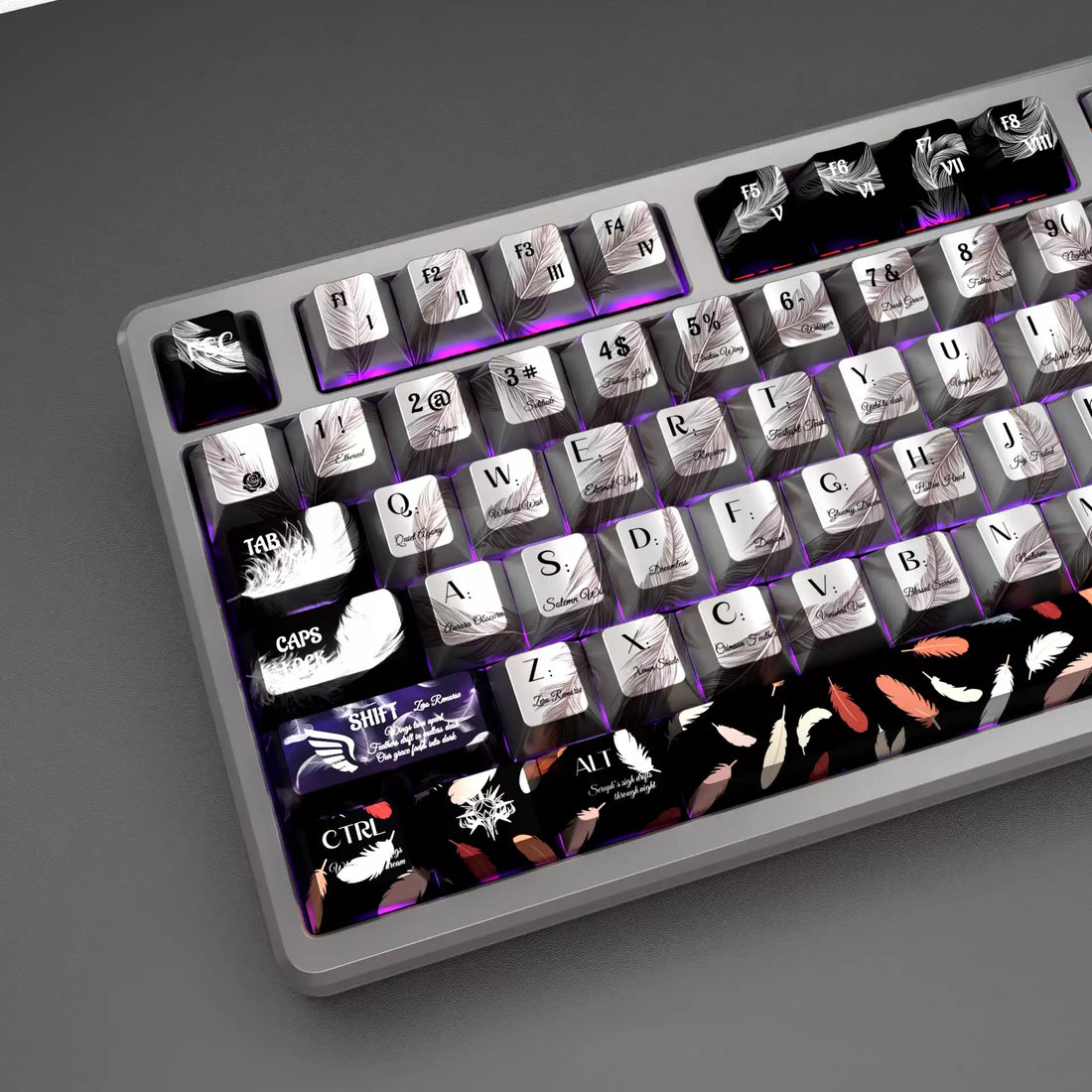 Feather Falling Stars, Metallic Paint Effect PBT Material keycaps set, Compatible with 61/64/68/75/84/87/104 Key Mechanical Keyboard Keycap Set